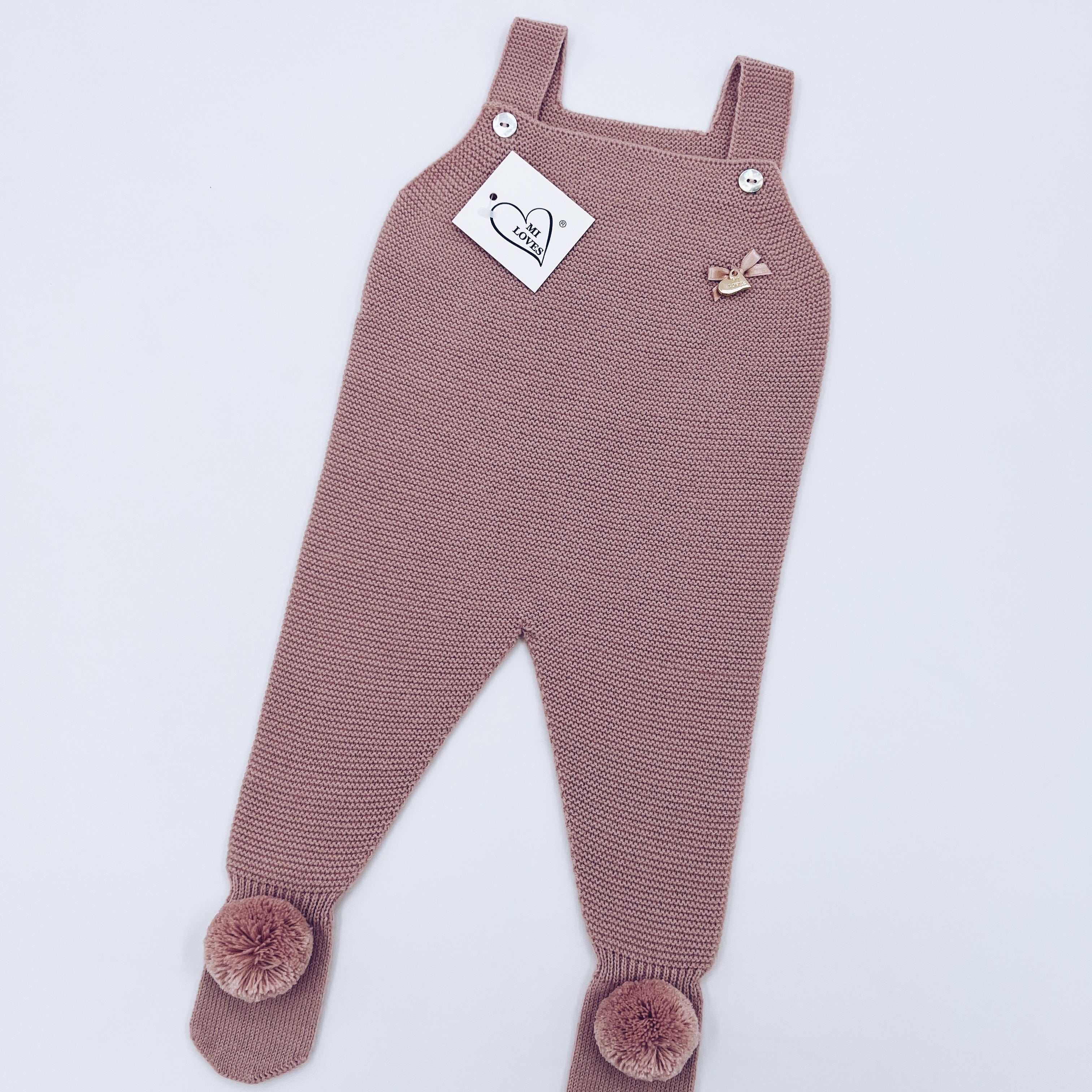 MI LOVES SIGNATURE Luxurious knitted Dungarees with yarn pompoms(ALL COLOURS)