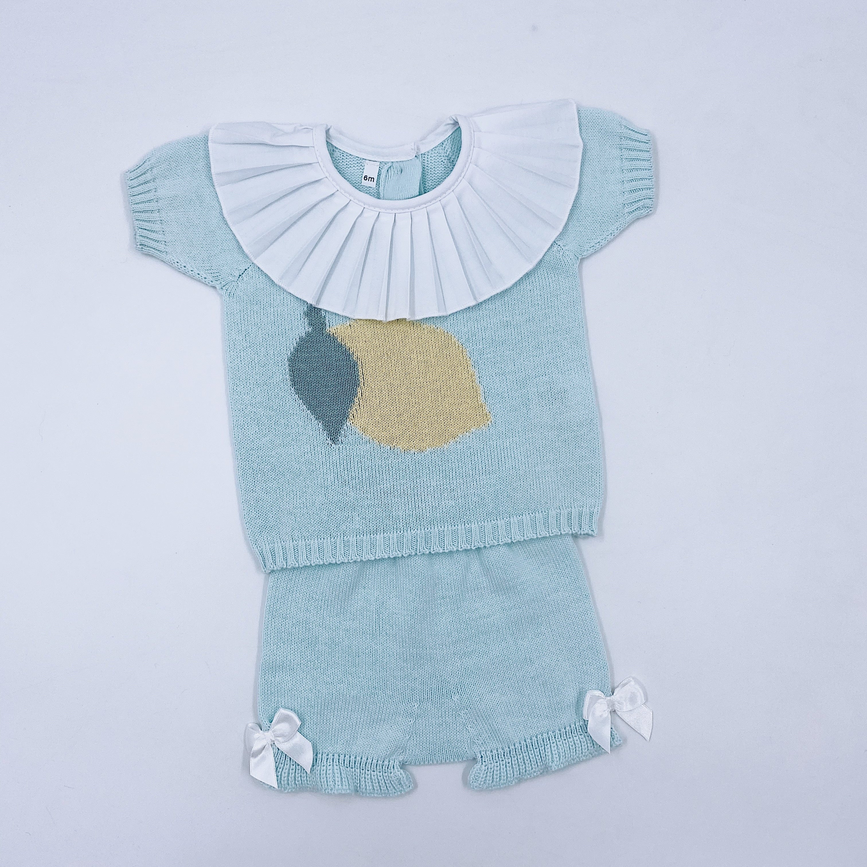 MI LOVES Lemon Fine Knit Summer set with ruffle neck details