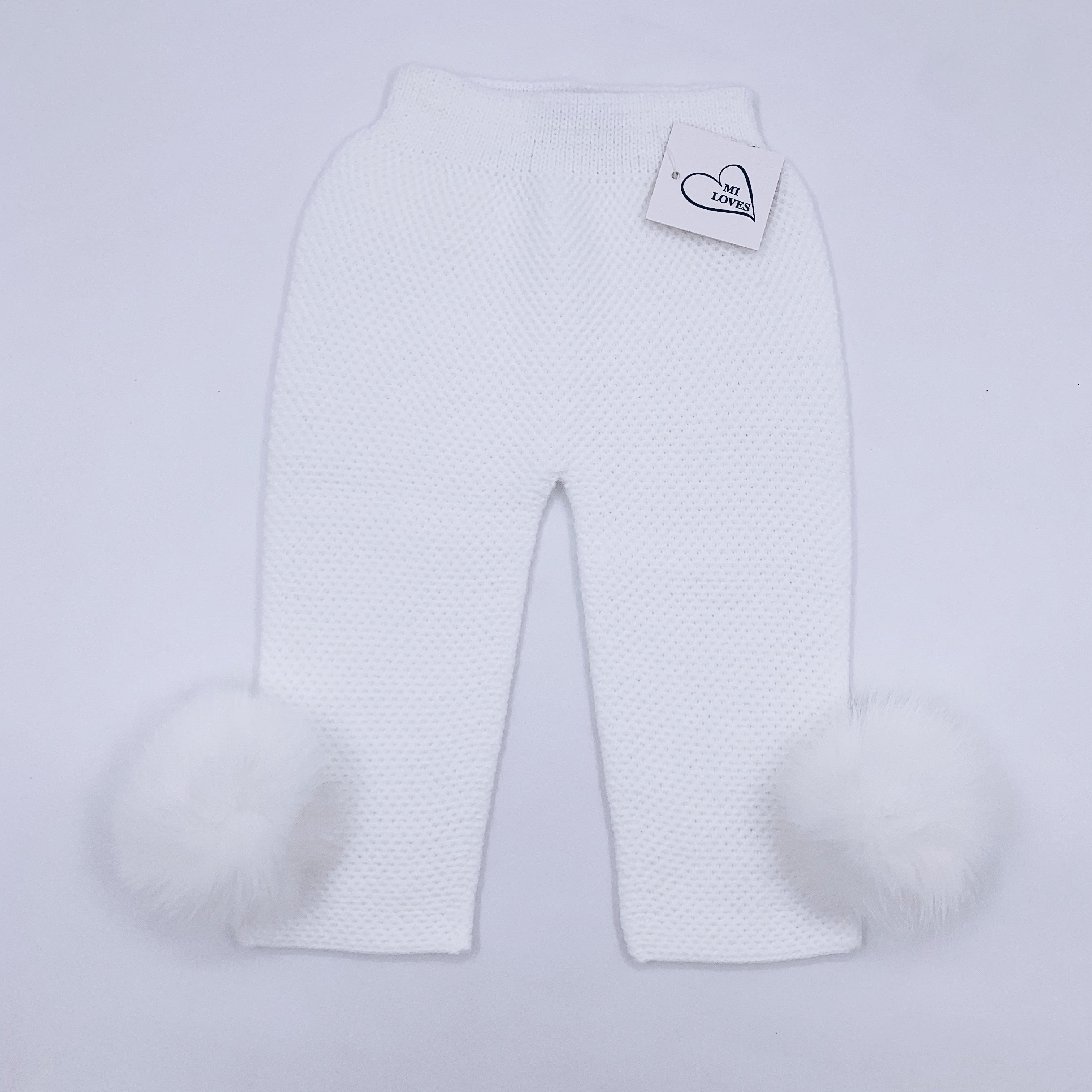 MI LOVES SIGNATURE Luxurious knitted Trousers with fox fur pompoms(ALL COLOURS )
