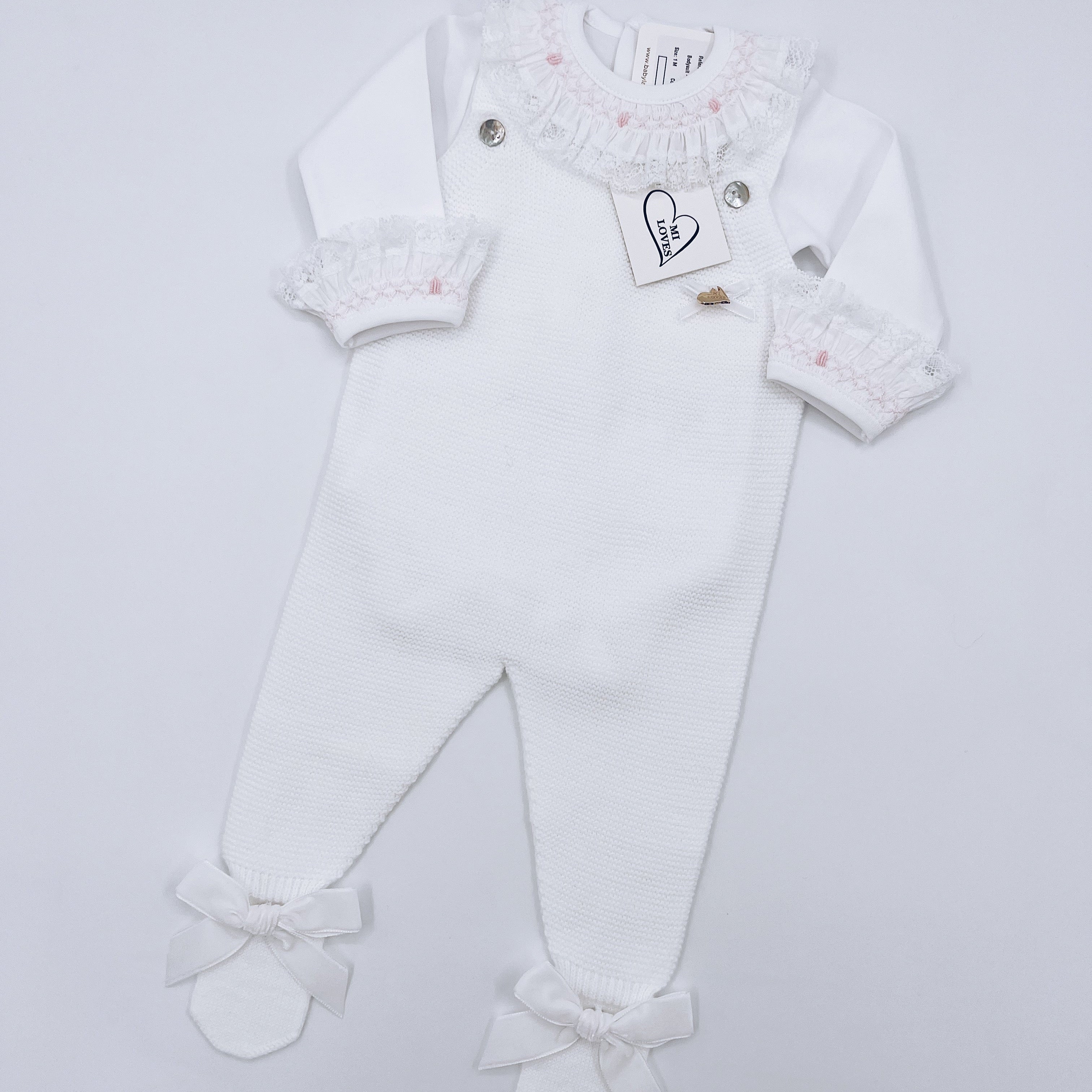 MI LOVES SIGNATURE Luxurious knitted Dungarees with Velvet Bows(ALL COLOURS)