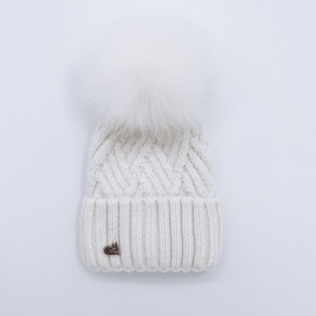 MI LOVES SIGNATURE Angora baby hat with Fox FUR pompom