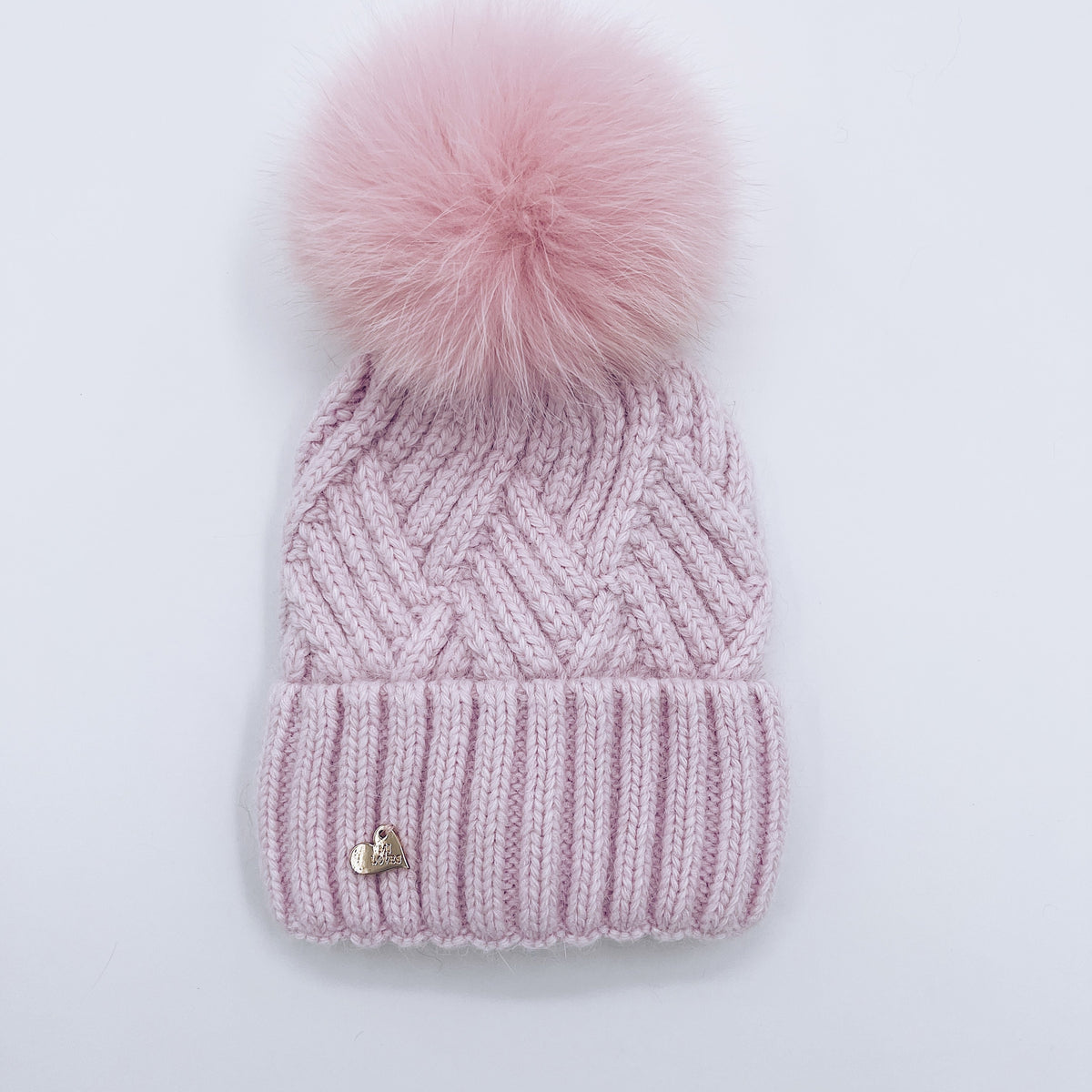 MI LOVES SIGNATURE Angora baby hat with Fox FUR pompom