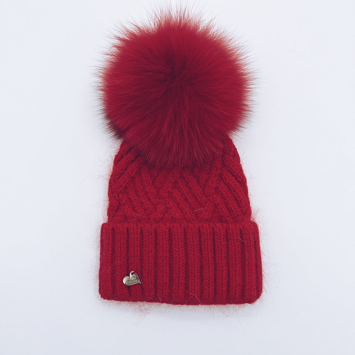 MI LOVES SIGNATURE Angora baby hat with Fox FUR pompom