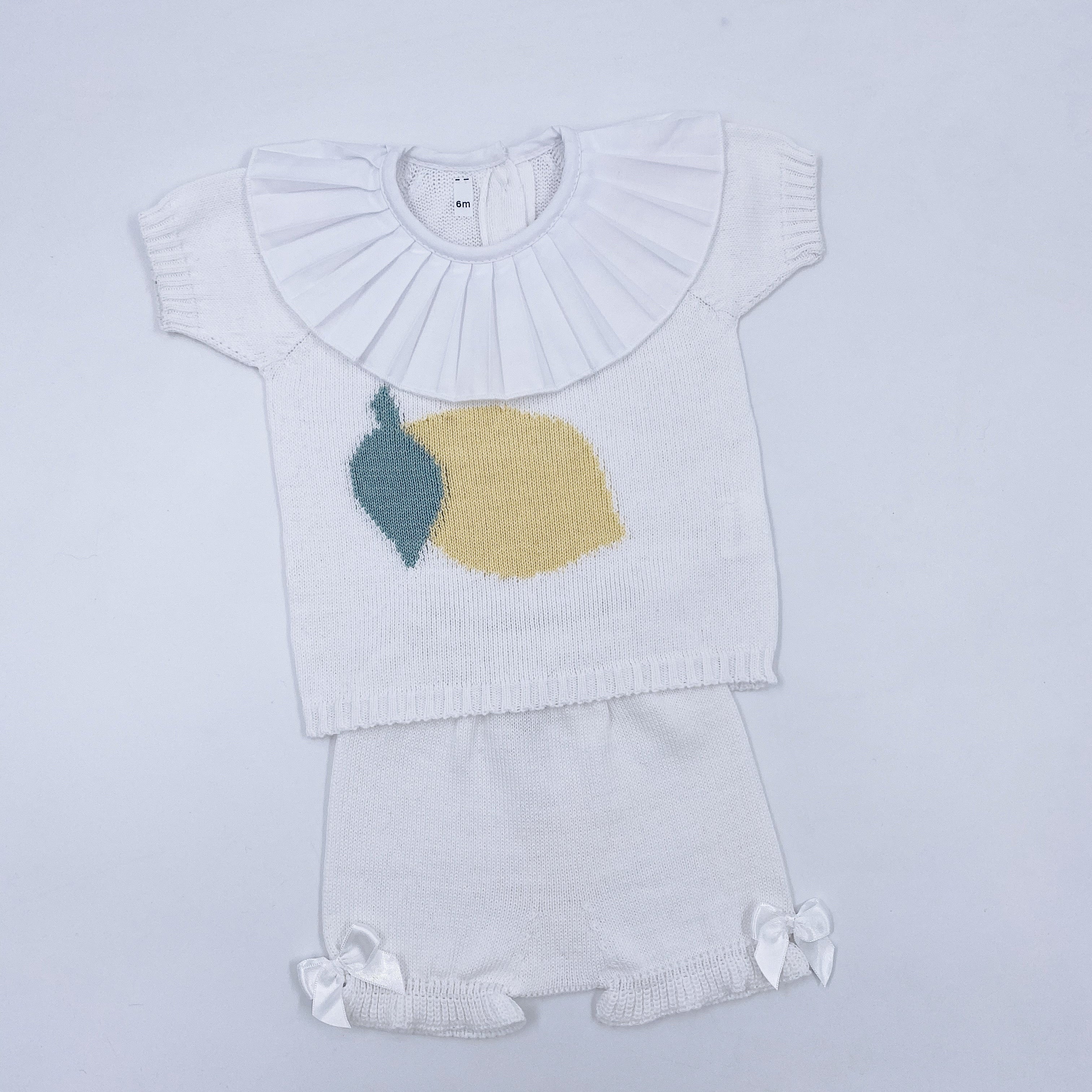 MI LOVES Lemon Fine Knit Summer set with ruffle neck details