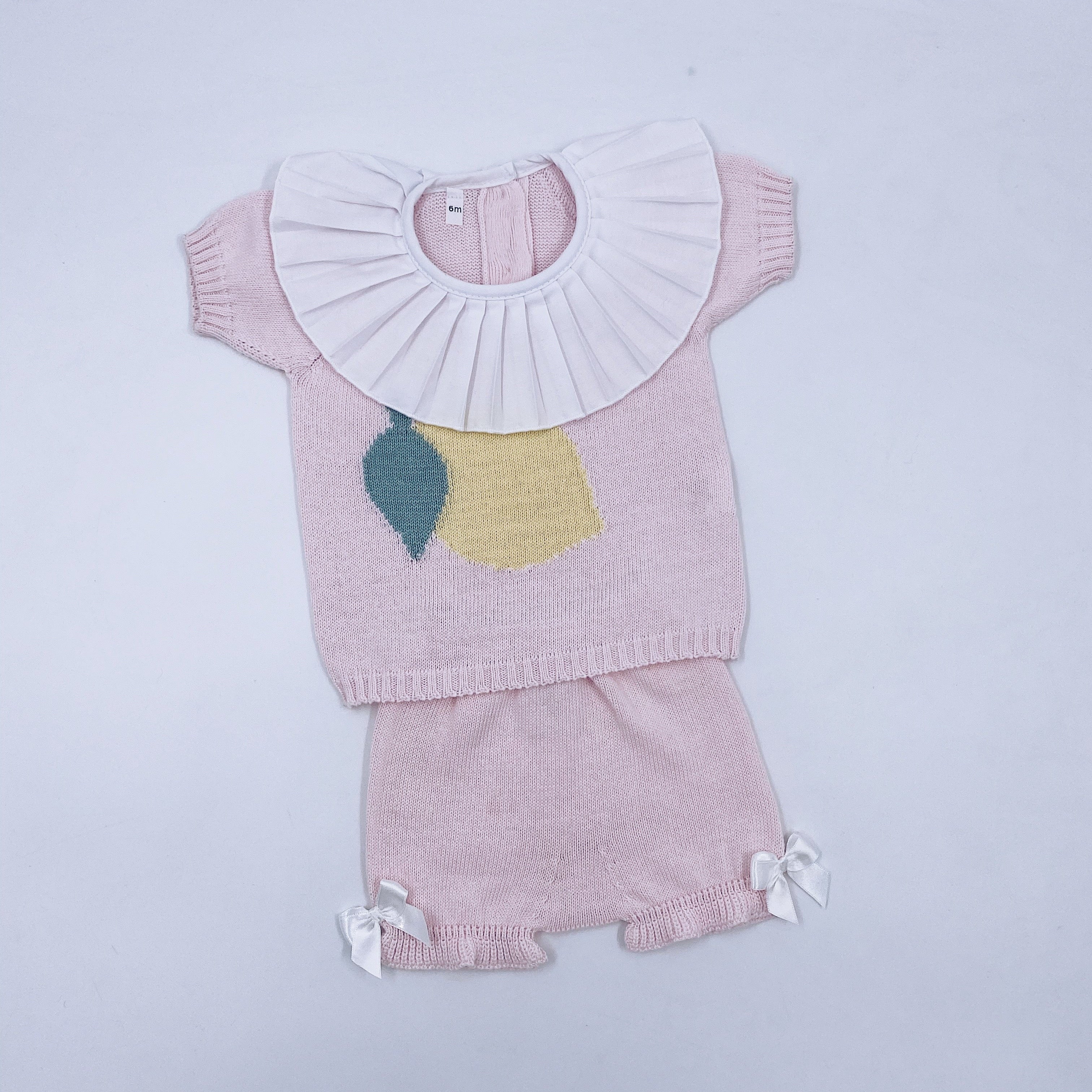 MI LOVES Lemon Fine Knit Summer set with ruffle neck details