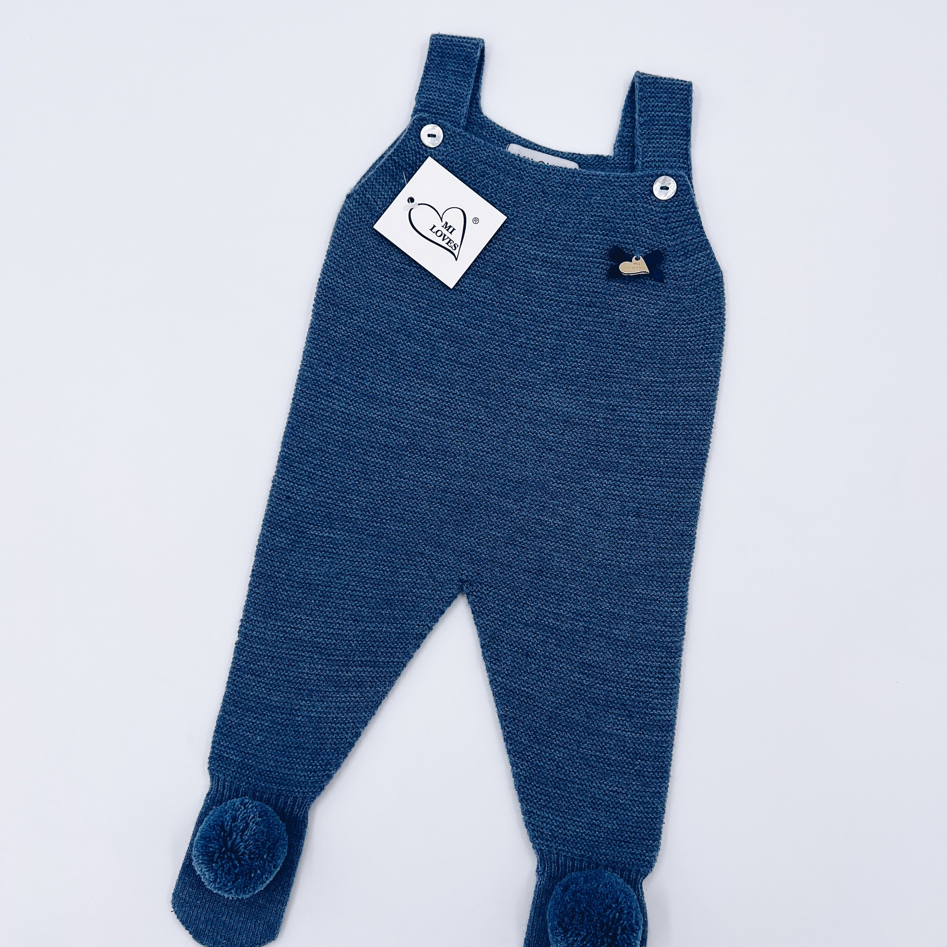 MI LOVES SIGNATURE Luxurious knitted Dungarees with yarn pompoms(ALL COLOURS)