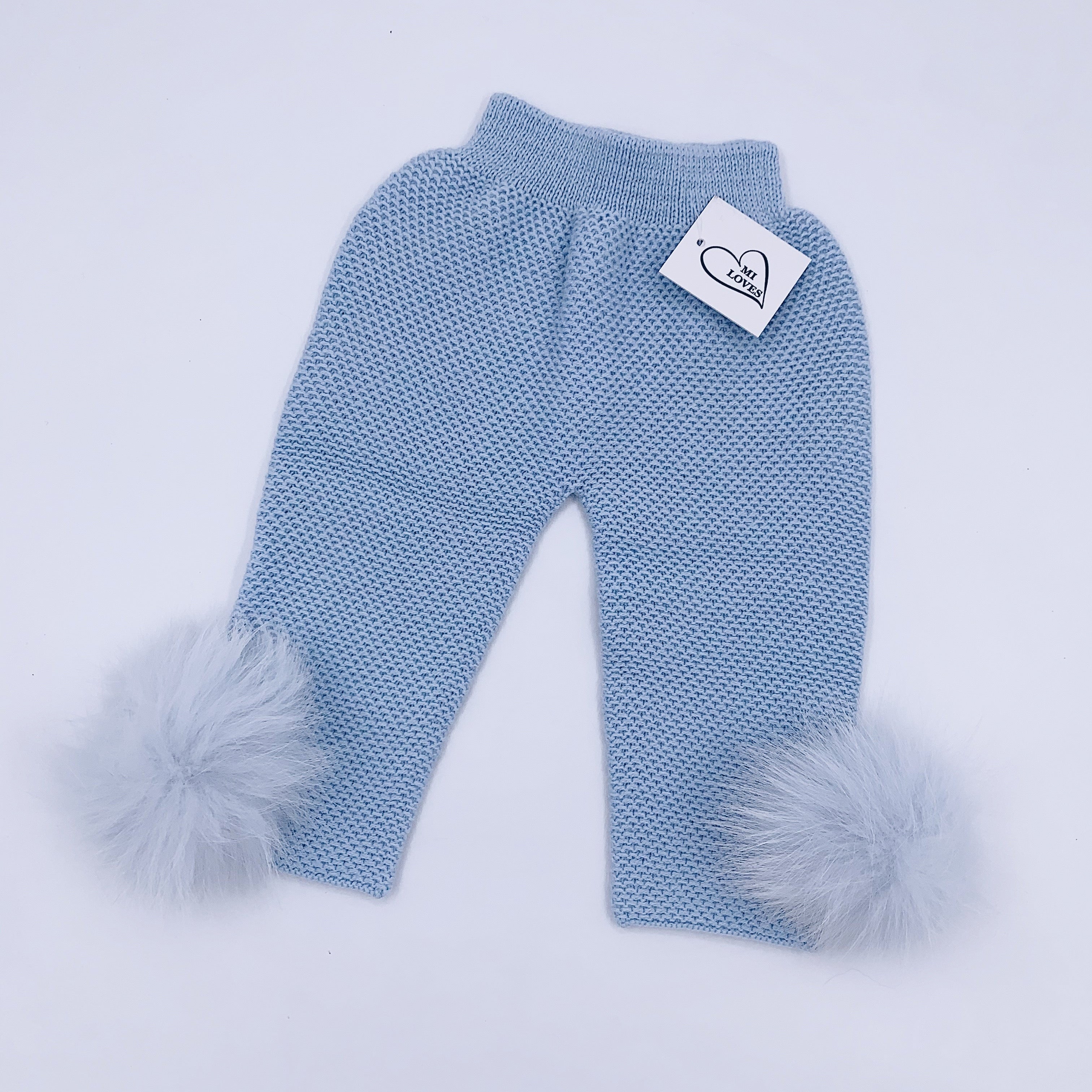 MI LOVES SIGNATURE Luxurious knitted Trousers with fox fur pompoms(ALL COLOURS )