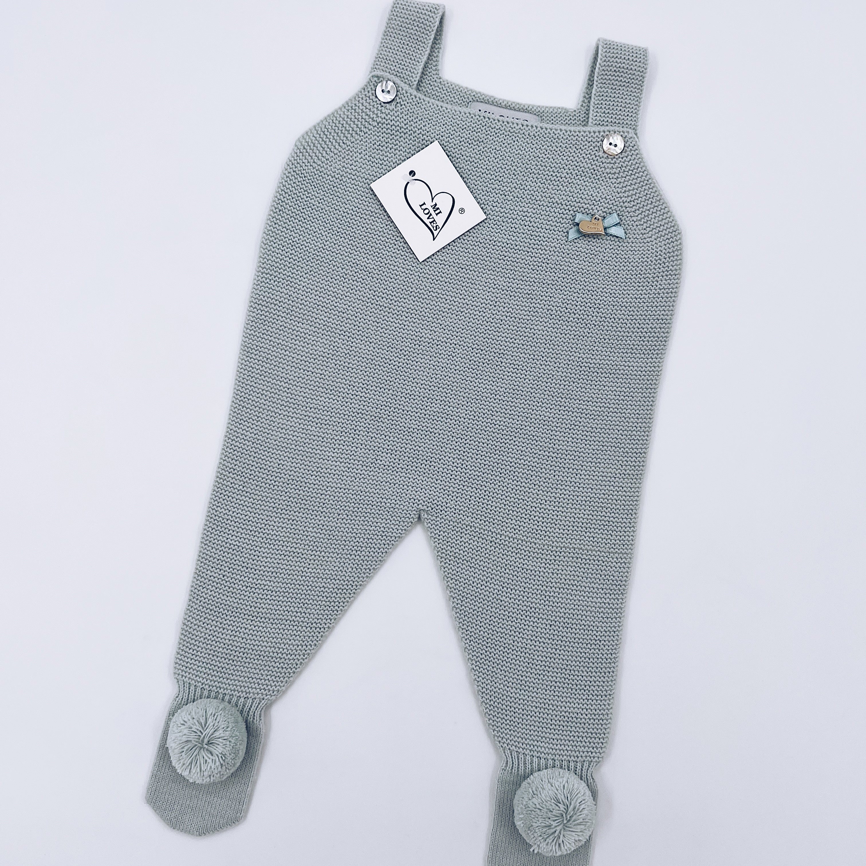 MI LOVES SIGNATURE Luxurious knitted Dungarees with yarn pompoms(ALL COLOURS)
