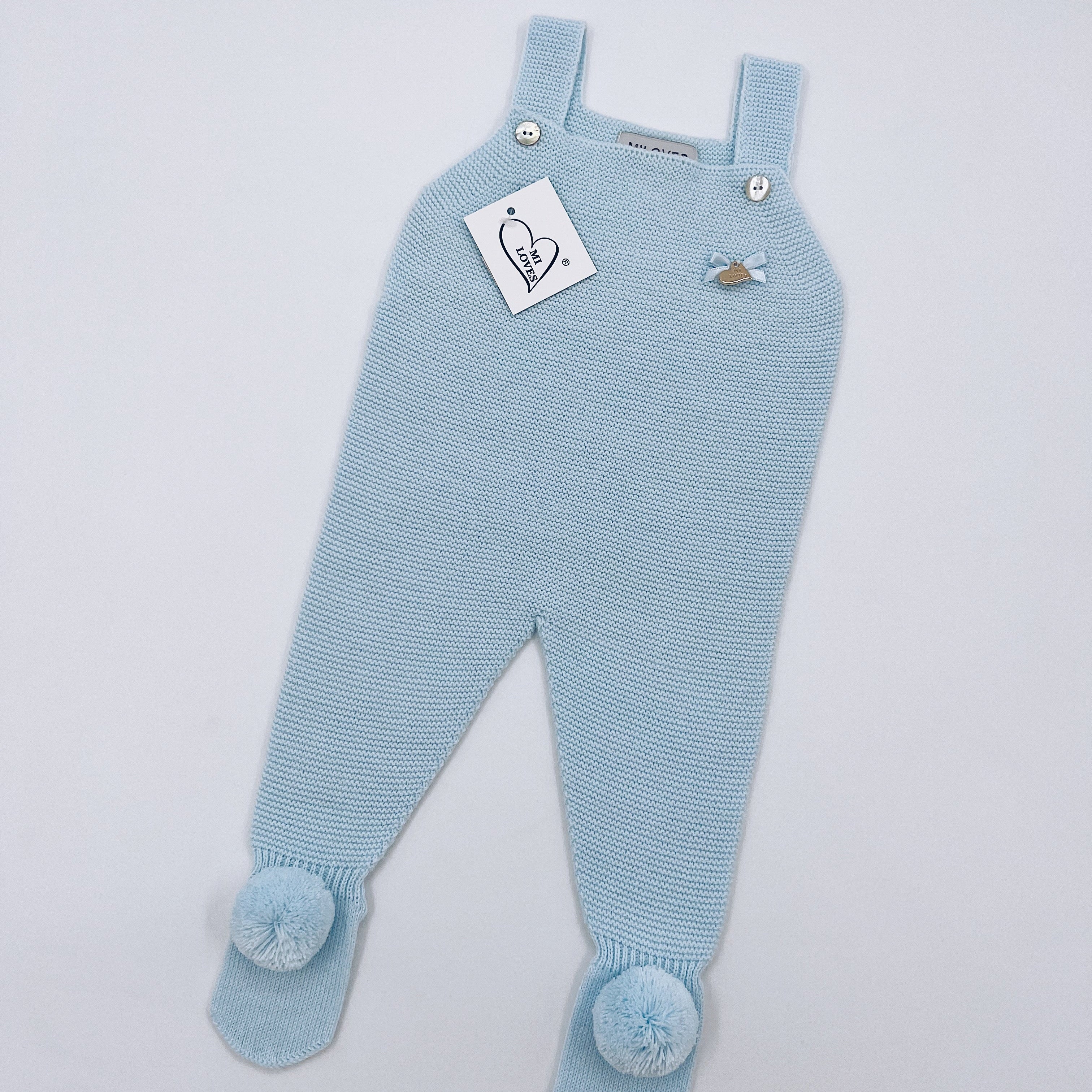 MI LOVES SIGNATURE Luxurious knitted Dungarees with yarn pompoms(ALL COLOURS)
