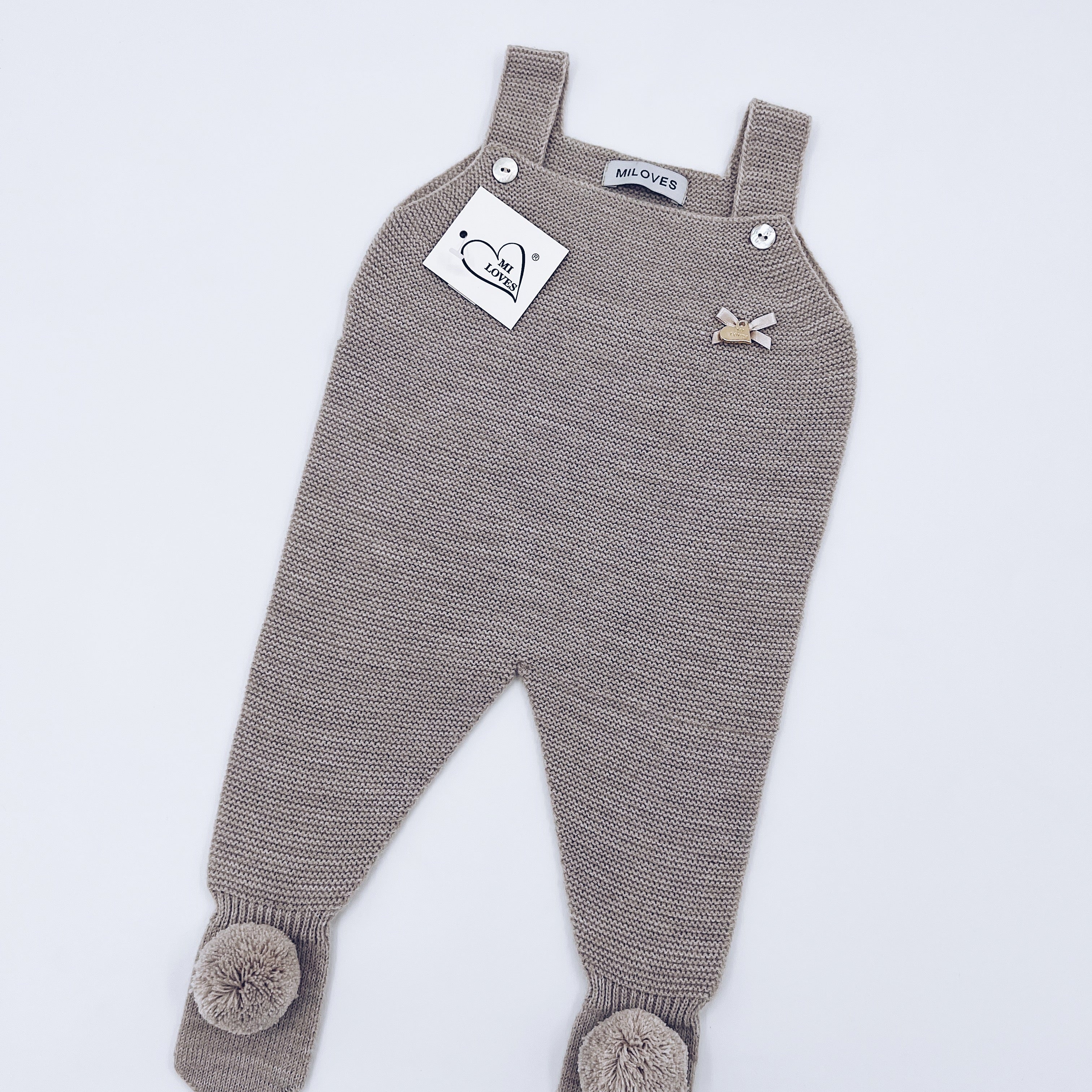 MI LOVES SIGNATURE Luxurious knitted Dungarees with yarn pompoms(ALL COLOURS)
