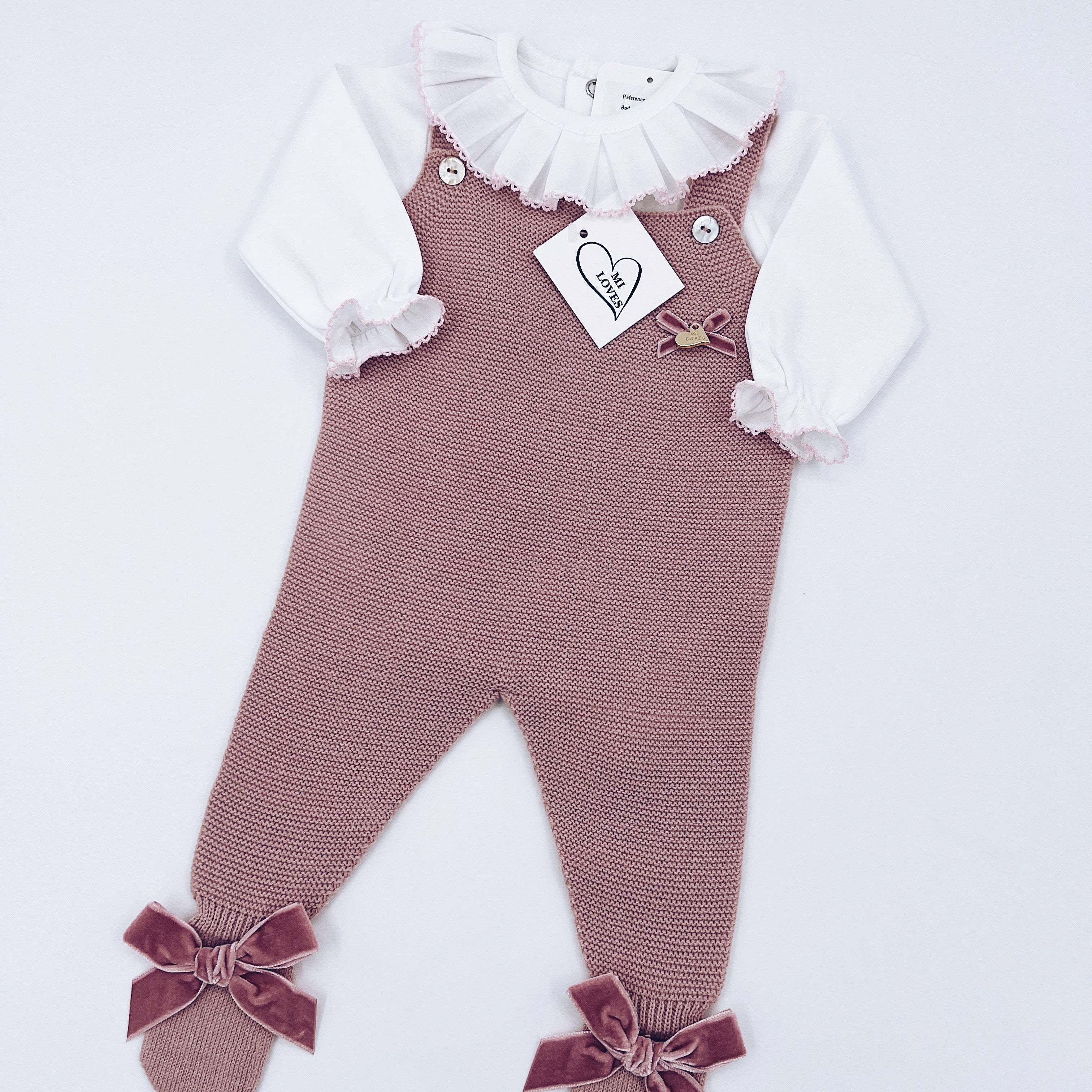 MI LOVES SIGNATURE Luxurious knitted Dungarees with Velvet Bows(ALL COLOURS)