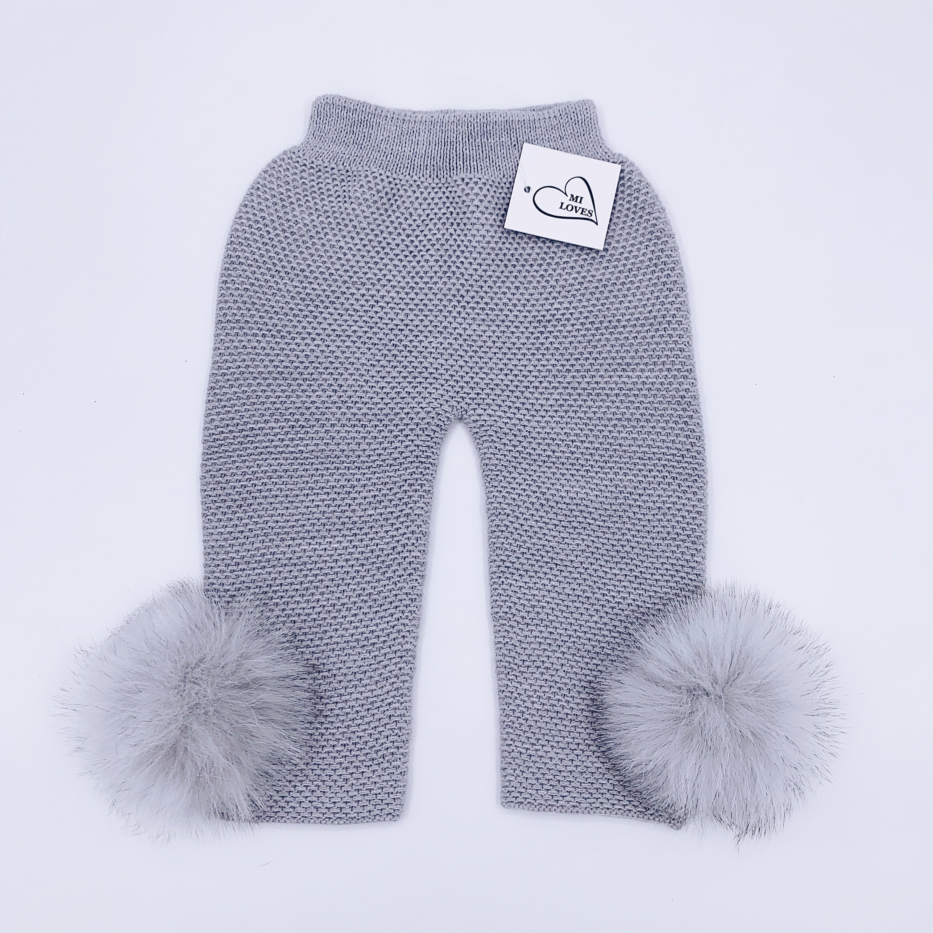 MI LOVES SIGNATURE Luxurious knitted Trousers with fox fur pompoms(ALL COLOURS )
