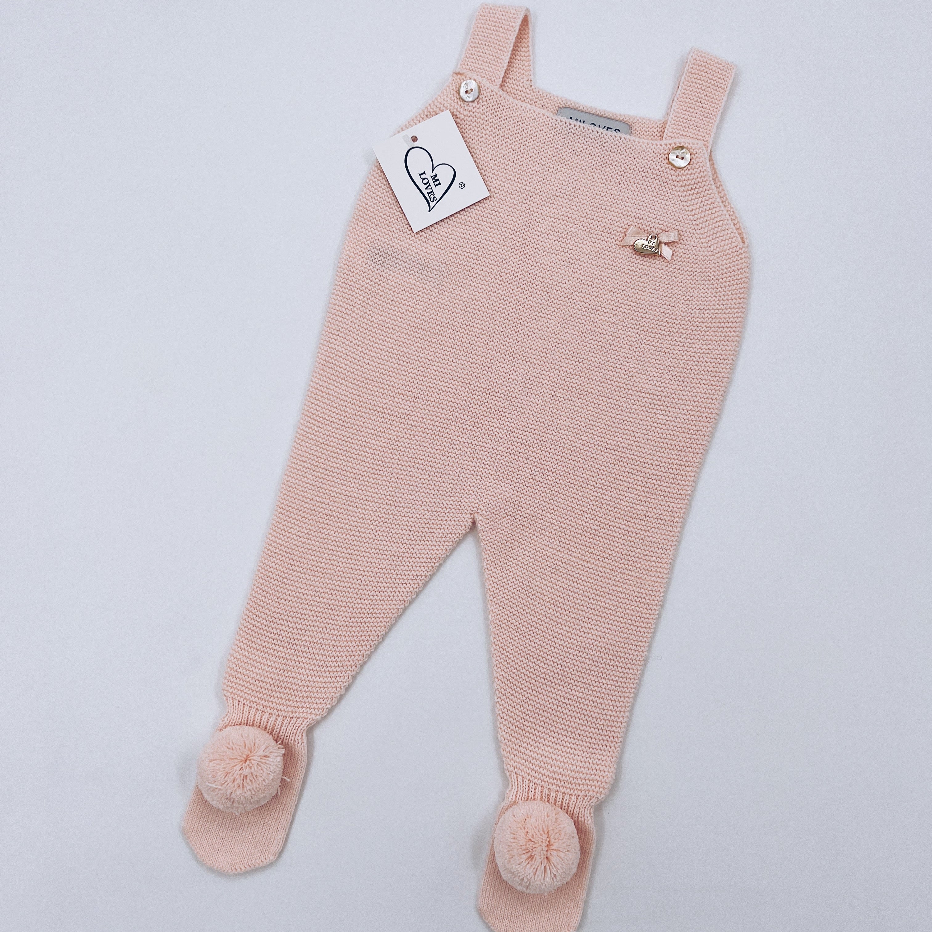 MI LOVES SIGNATURE Luxurious knitted Dungarees with yarn pompoms(ALL COLOURS)