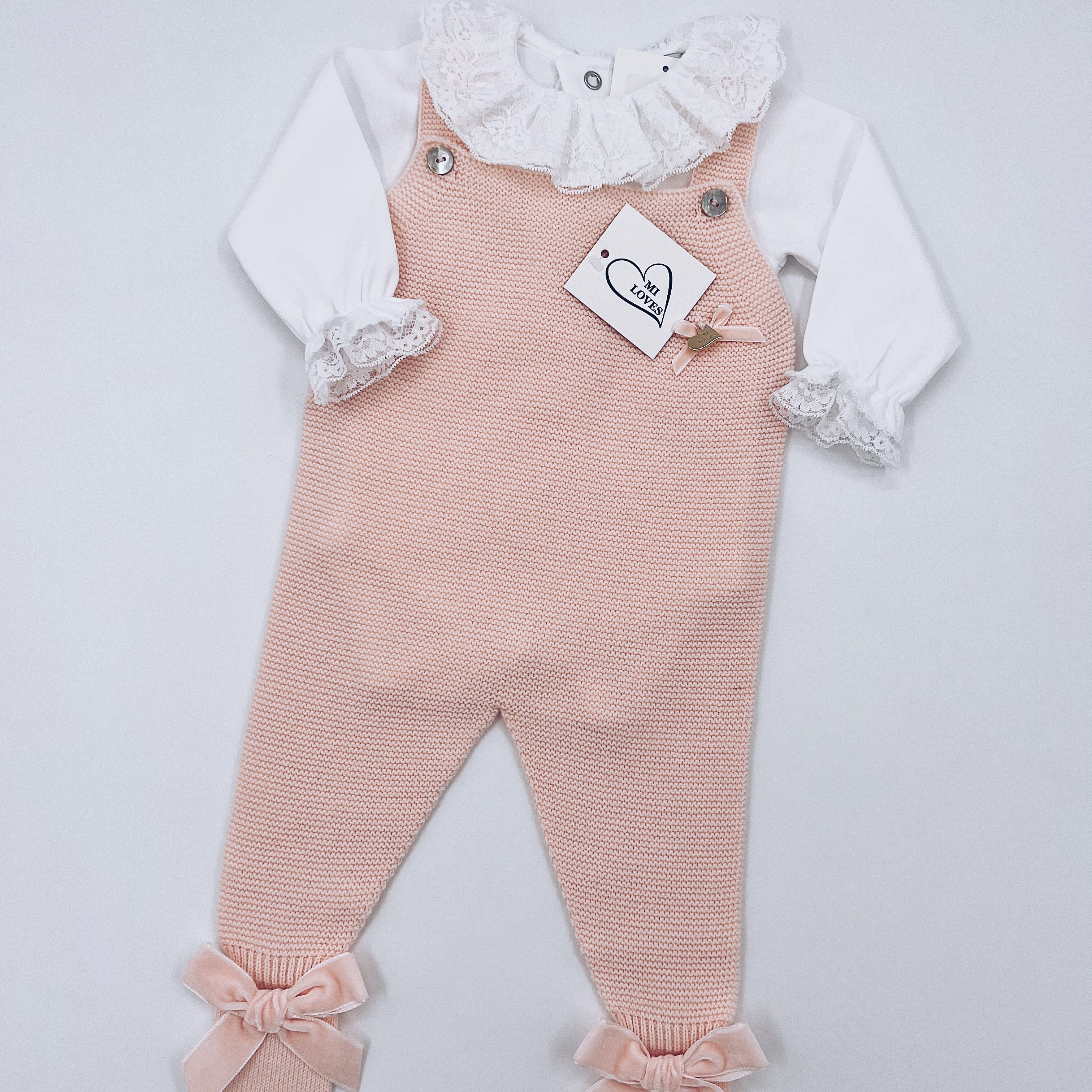 MI LOVES SIGNATURE Luxurious knitted Dungarees with Velvet Bows(ALL COLOURS)
