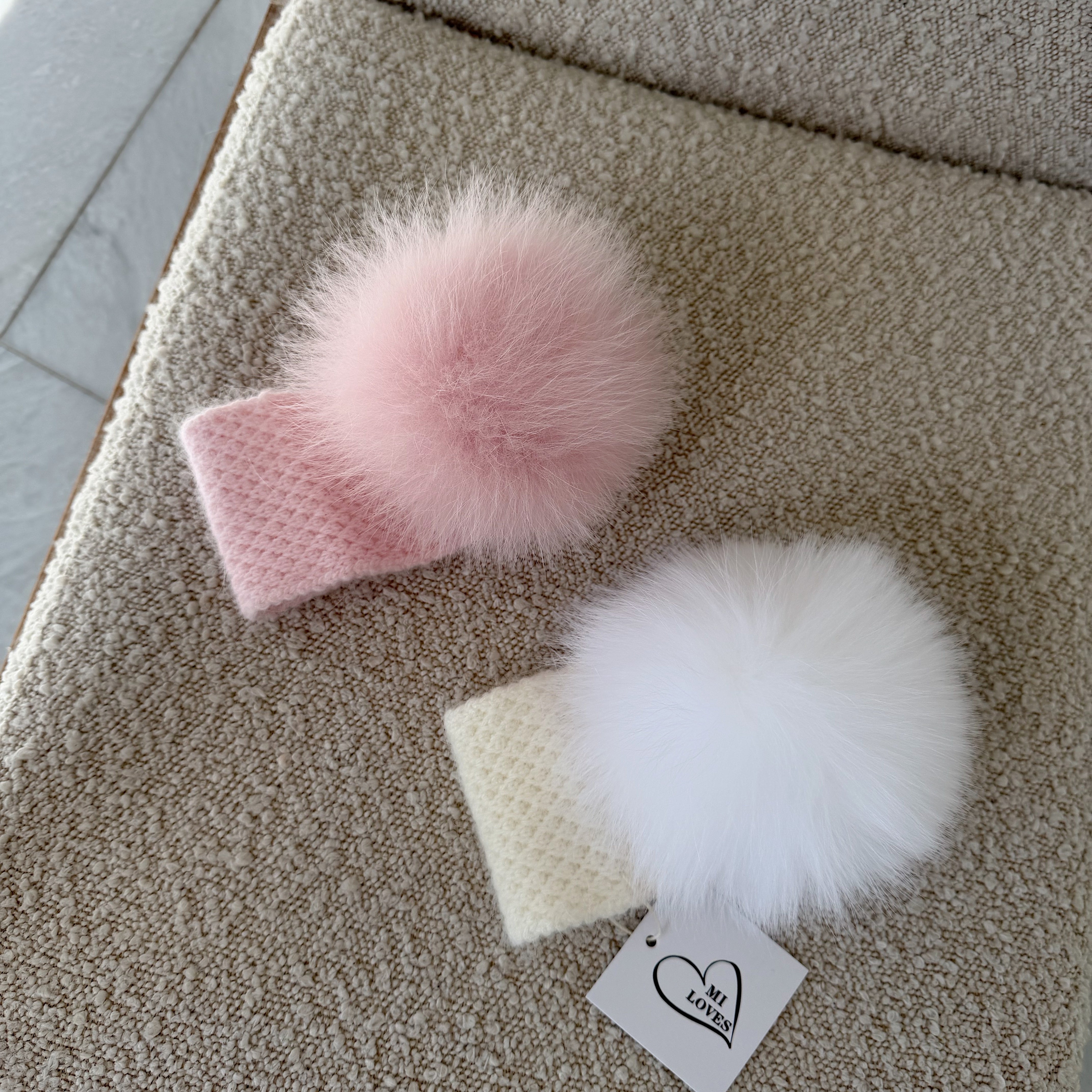 MI LOVES SIGNATURE Angora pompom Headband.