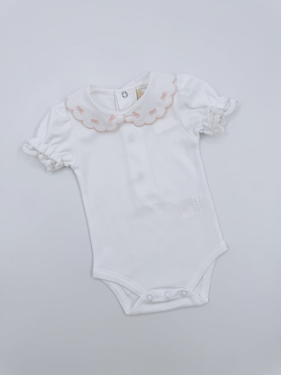 White Lace Deep V Lace Perspective Bow Bodysuit