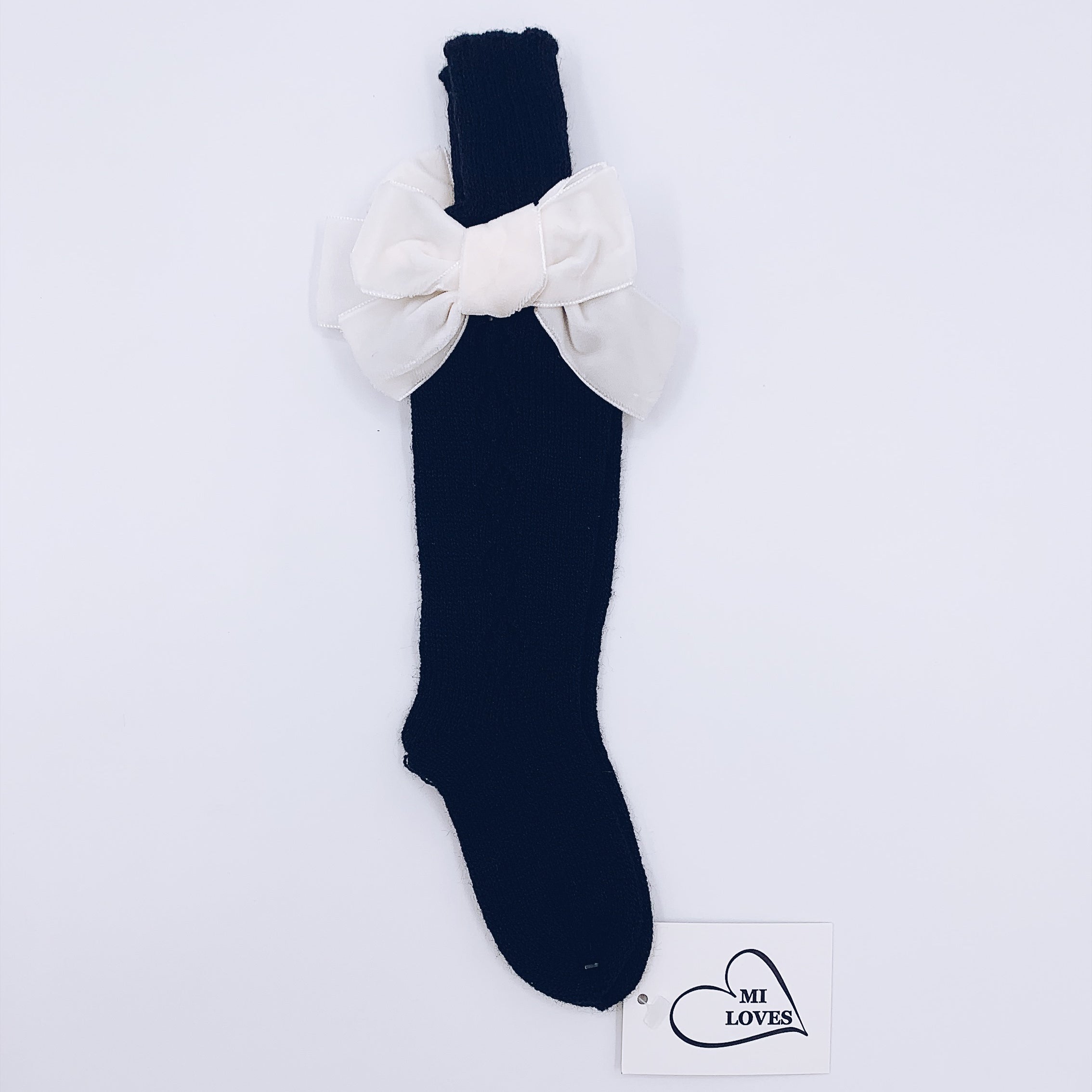 MI LOVES SIGNATURE KNITTED HIGH KNEE SOCKS WITH VELVET BOW