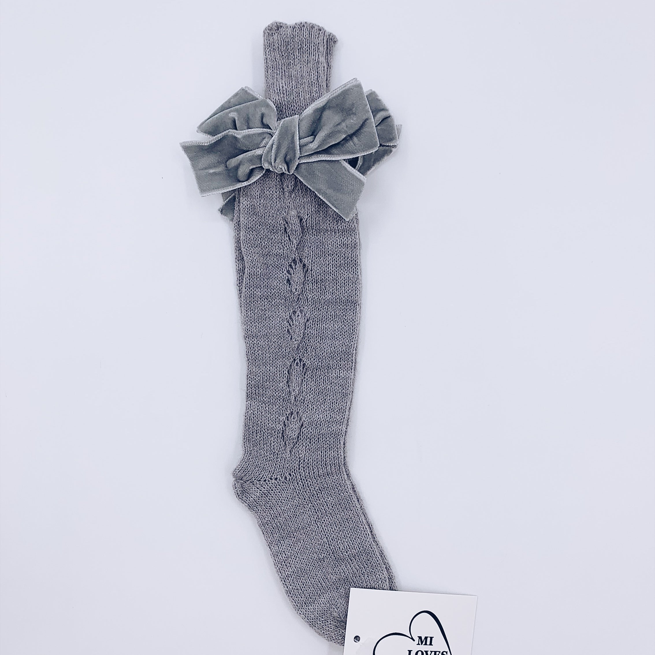 MI LOVES SIGNATURE KNITTED HIGH KNEE SOCKS WITH VELVET BOWS