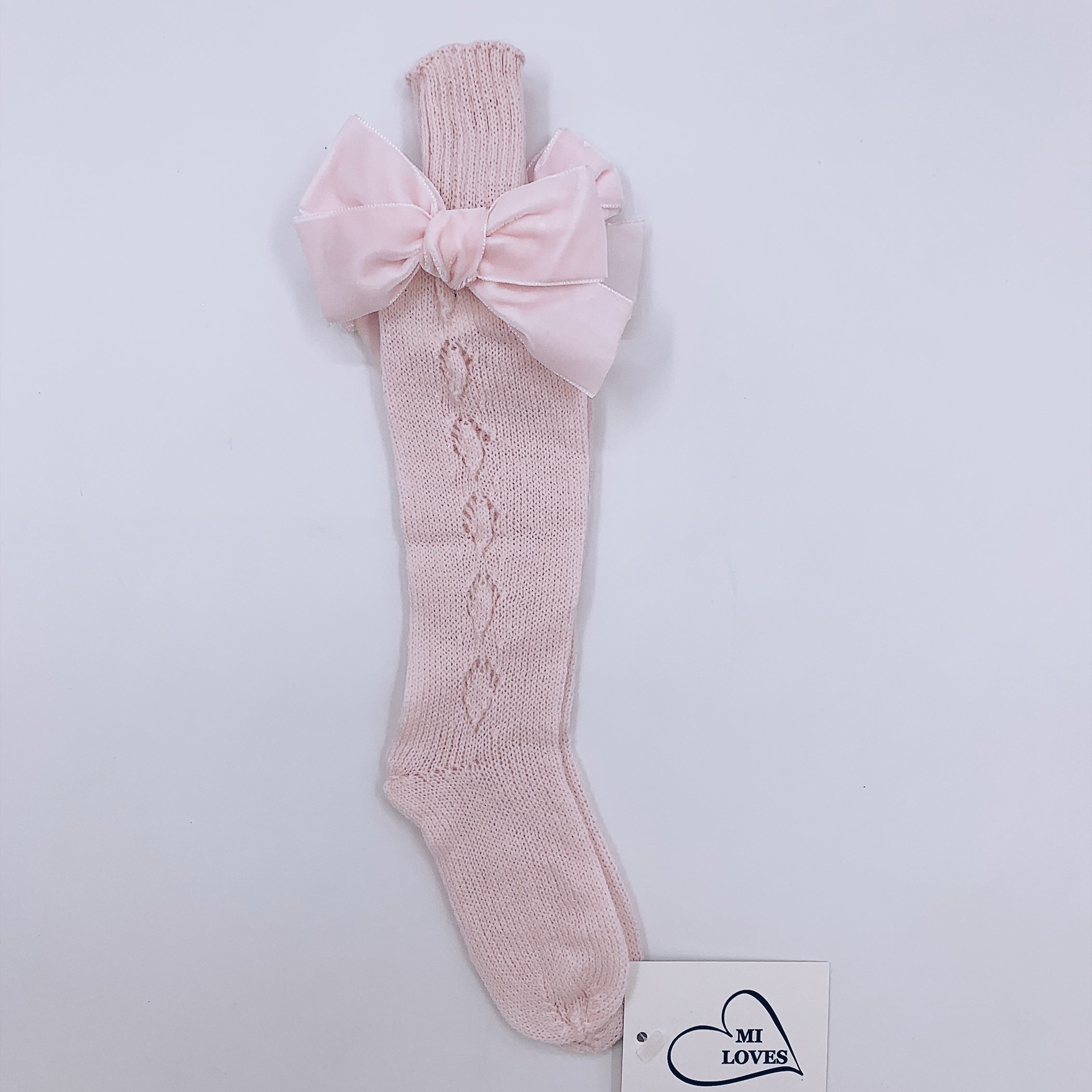 MI LOVES SIGNATURE KNITTED HIGH KNEE SOCKS WITH VELVET BOWS