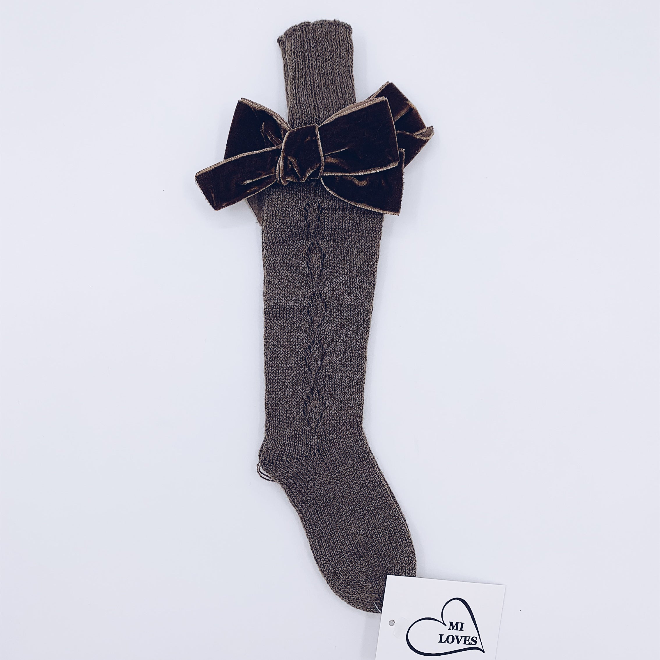 MI LOVES SIGNATURE KNITTED HIGH KNEE SOCKS WITH VELVET BOWS