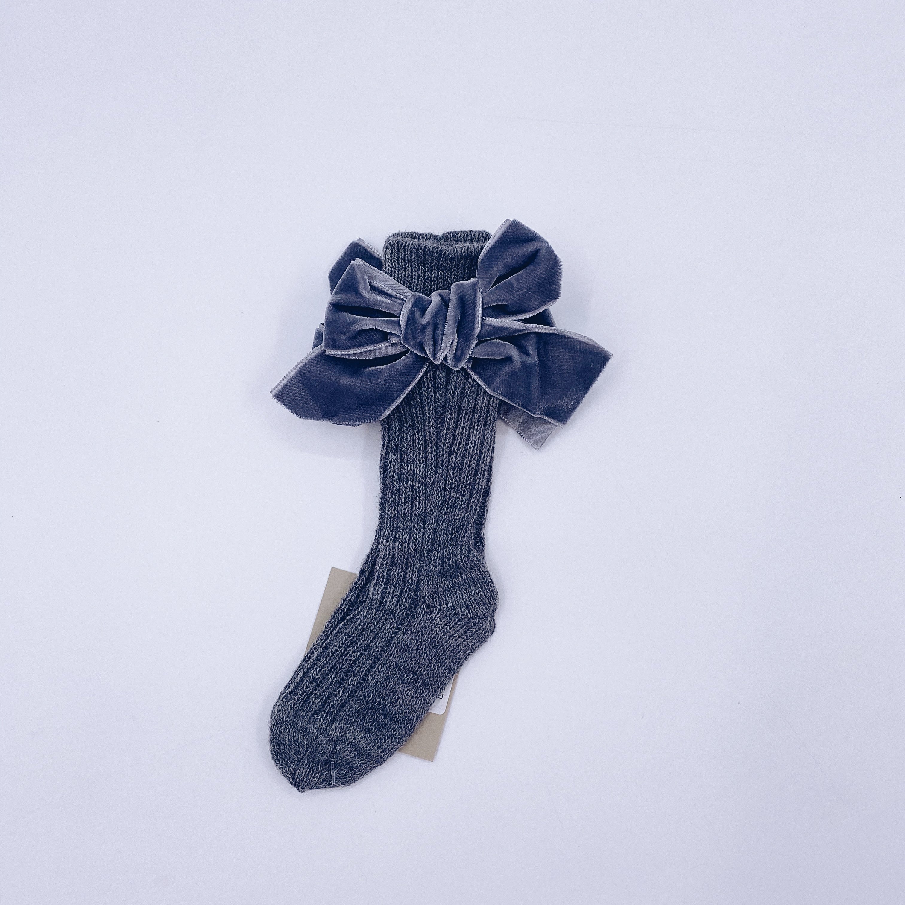 Beautiful knitted socks with Luxurious velvet bows