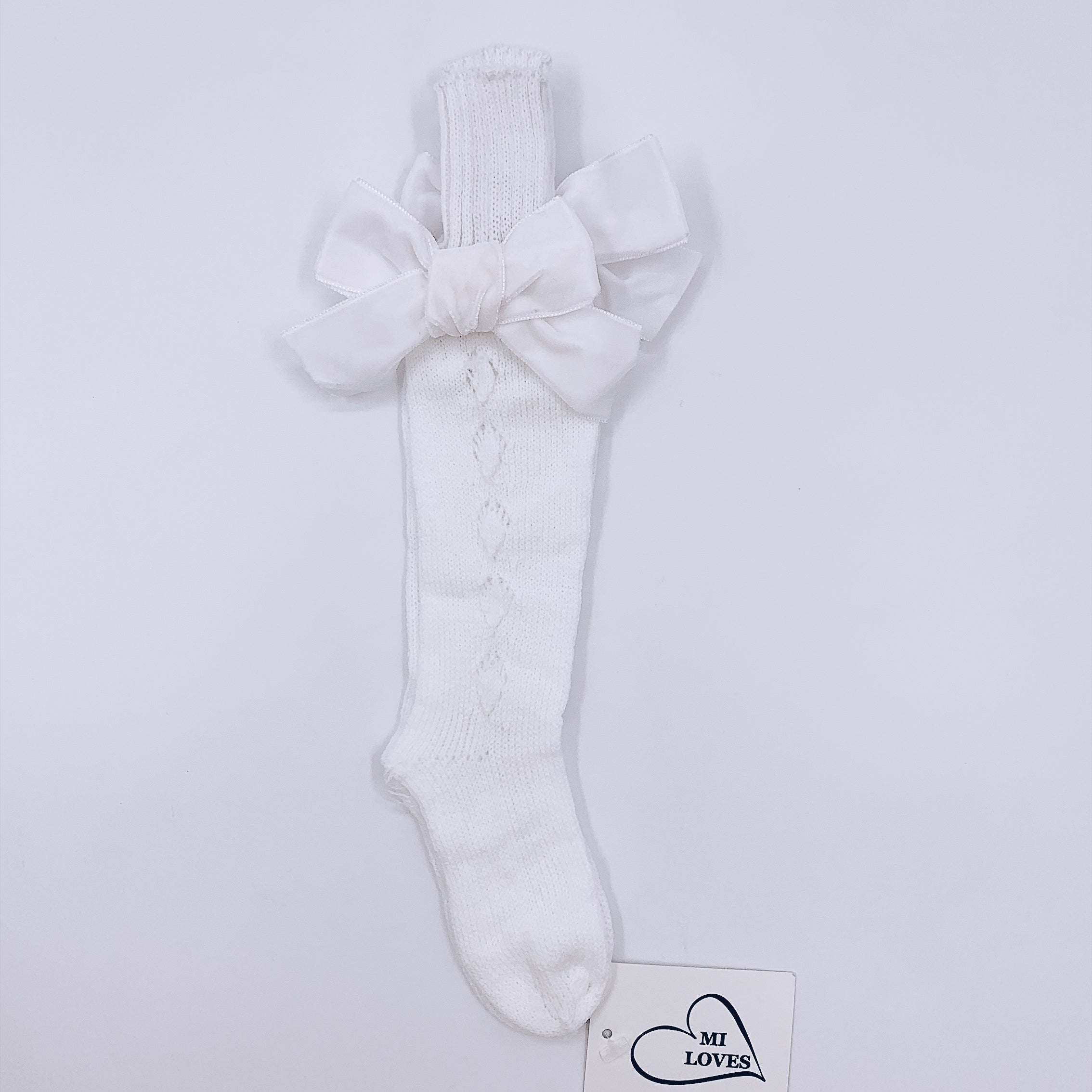 MI LOVES SIGNATURE KNITTED HIGH KNEE SOCKS WITH VELVET BOWS