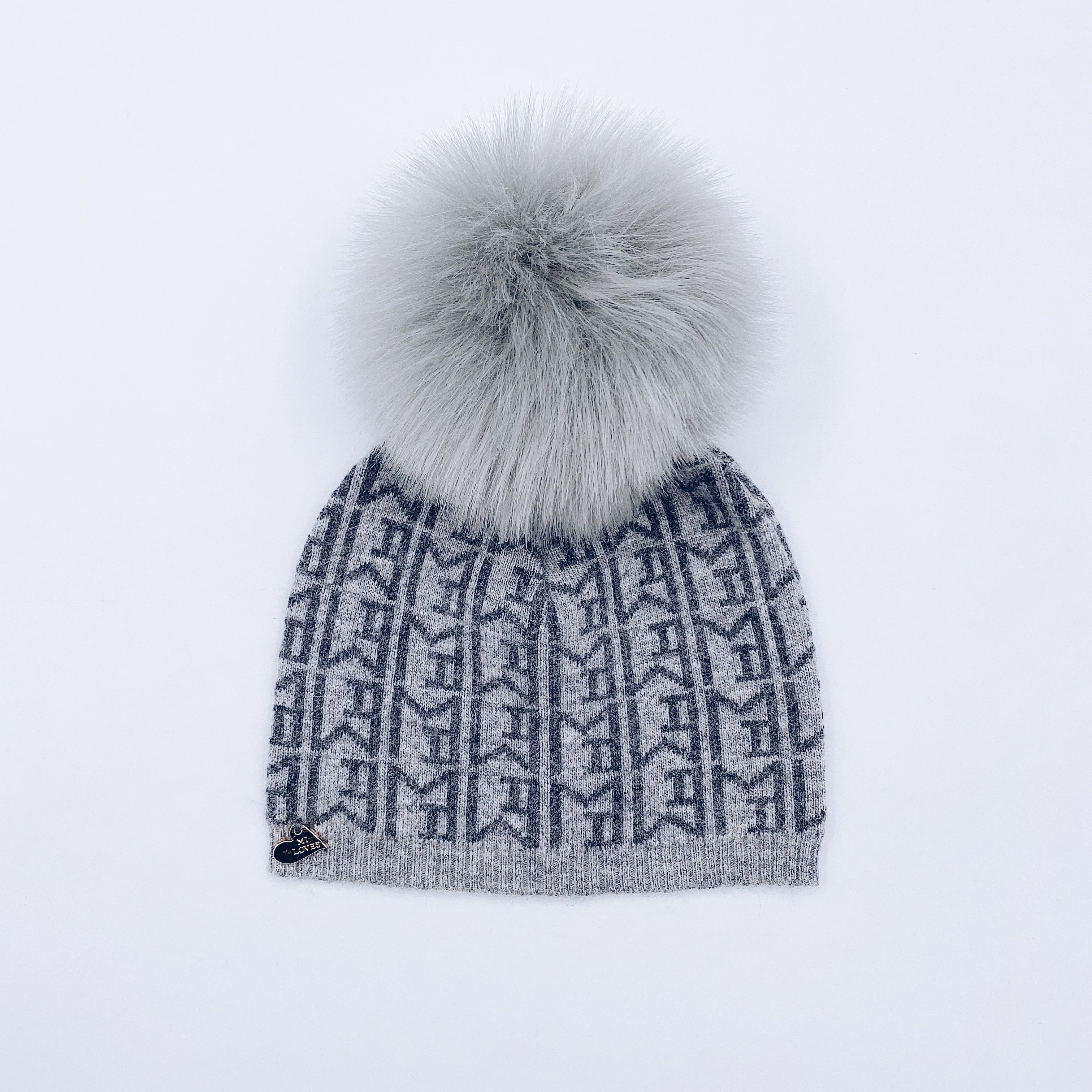 MILOVES SIGNATURE MONOGRAM Baby hat with Synthetic fur pompom