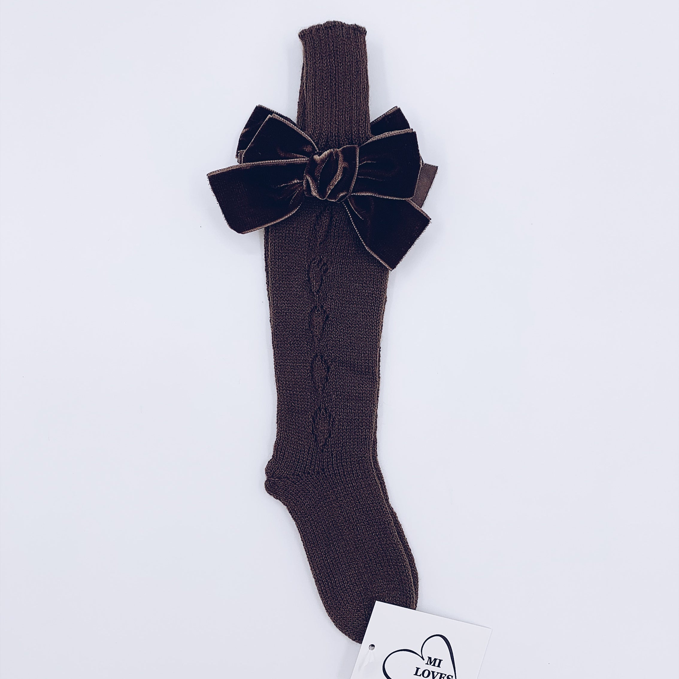MI LOVES SIGNATURE KNITTED HIGH KNEE SOCKS WITH VELVET BOW