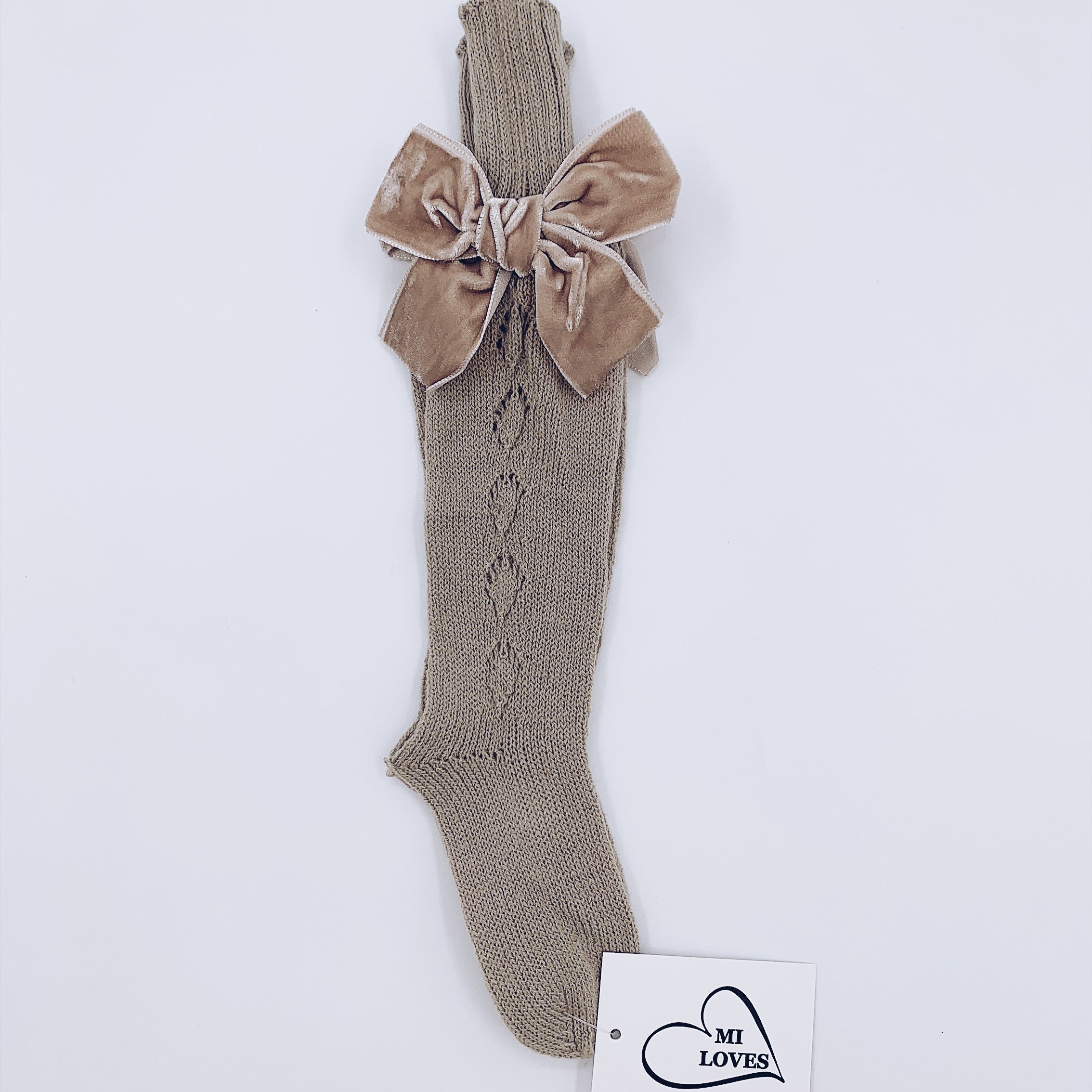 MI LOVES SIGNATURE KNITTED HIGH KNEE SOCKS WITH VELVET BOWS