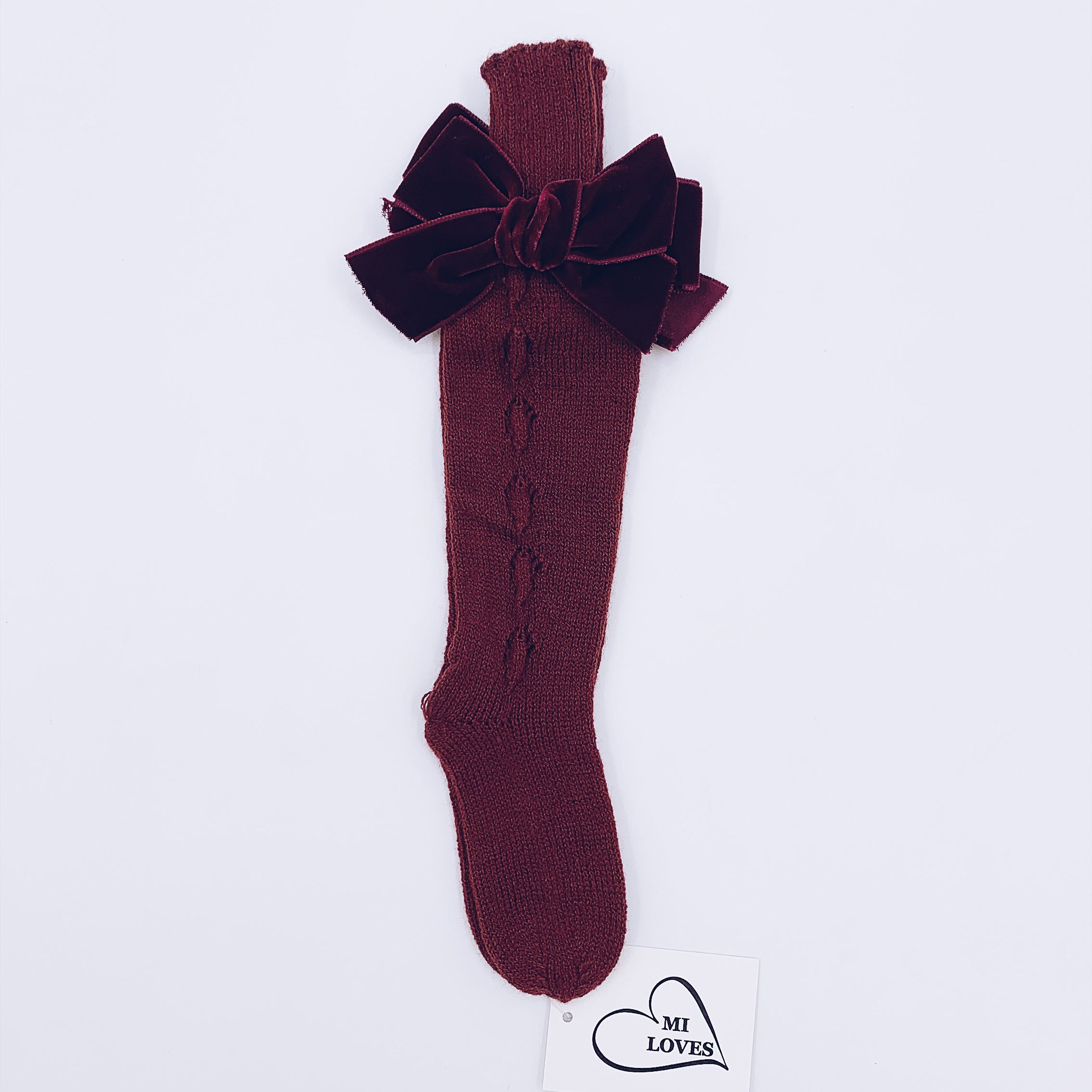 MI LOVES SIGNATURE KNITTED HIGH KNEE SOCKS WITH VELVET BOW