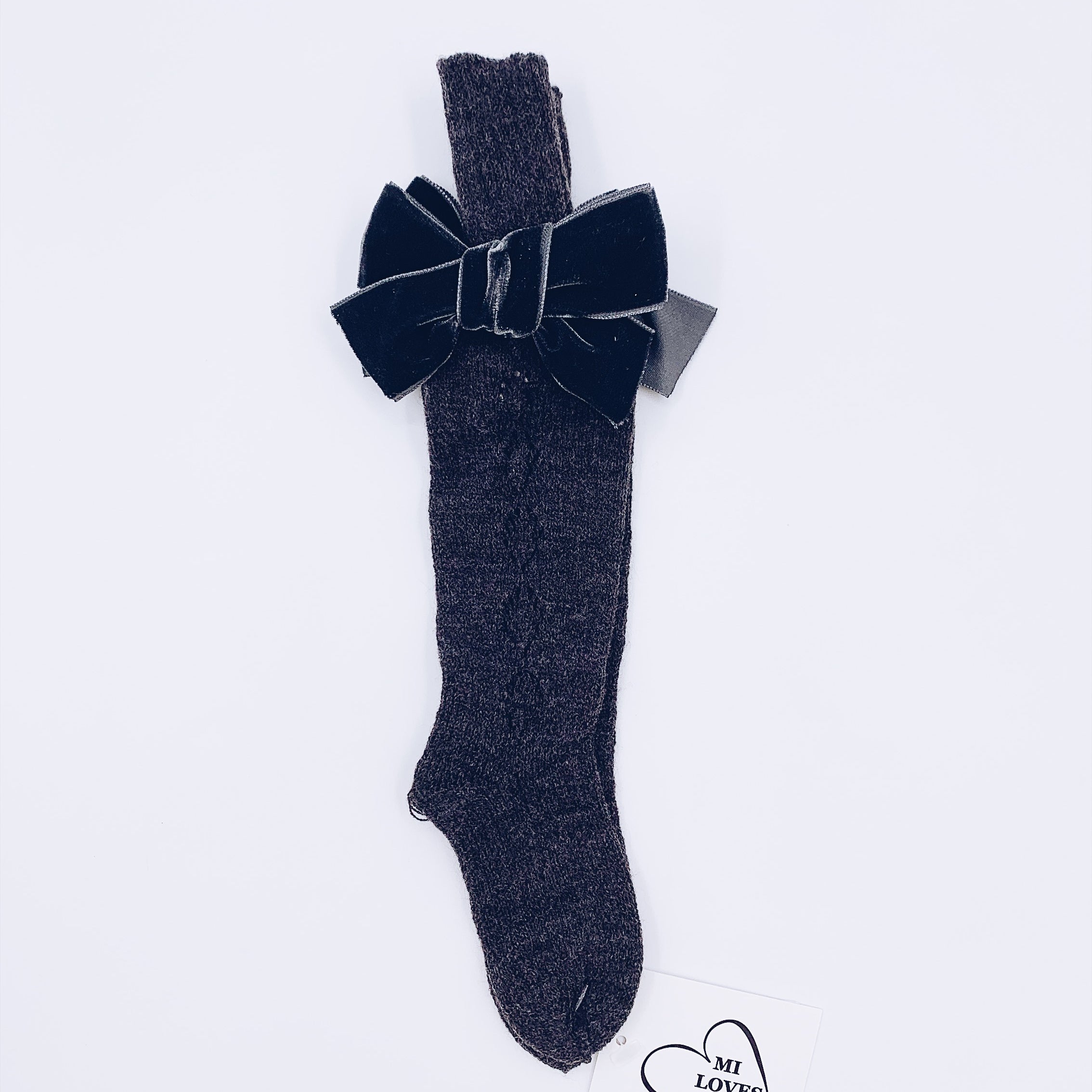 MI LOVES SIGNATURE KNITTED HIGH KNEE SOCKS WITH VELVET BOW