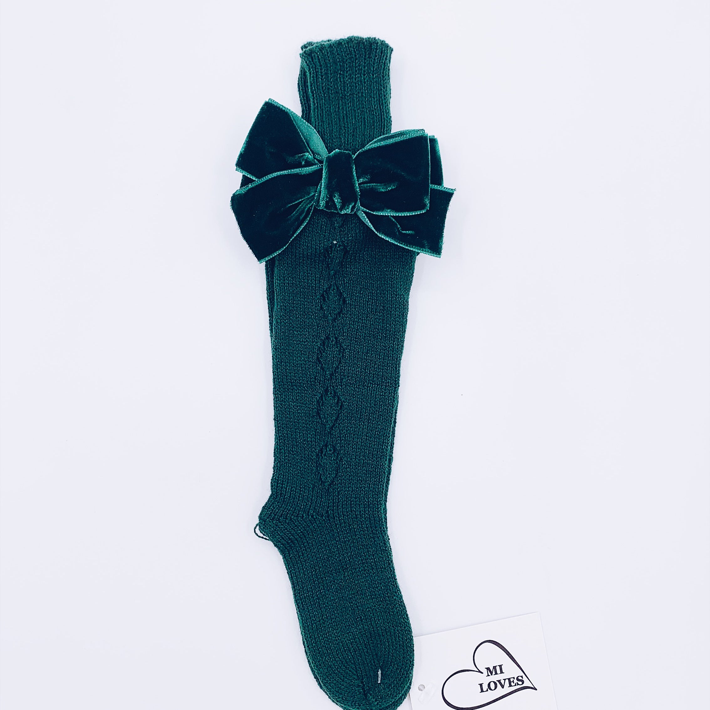 MI LOVES SIGNATURE KNITTED HIGH KNEE SOCKS WITH VELVET BOW