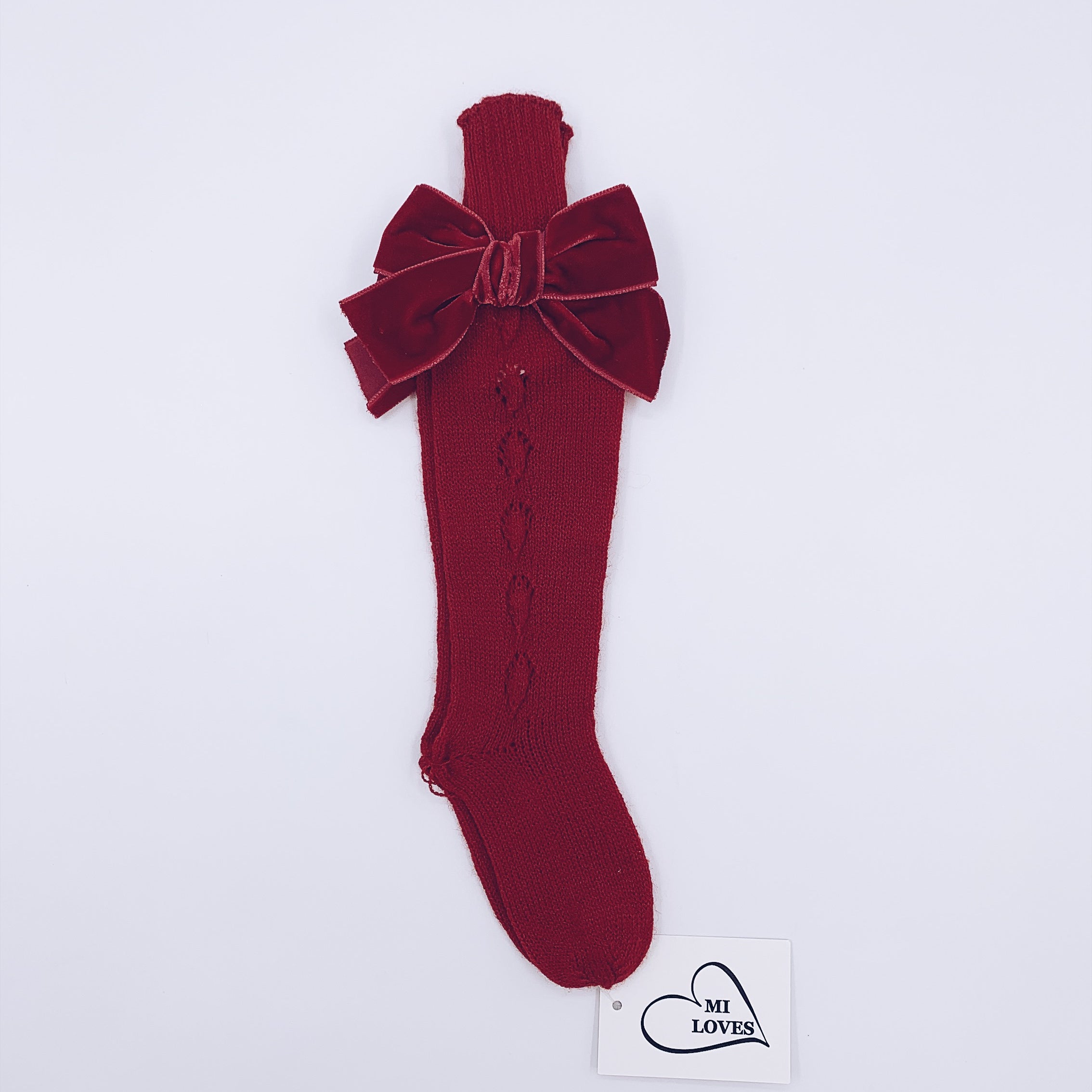 MI LOVES SIGNATURE KNITTED HIGH KNEE SOCKS WITH VELVET BOW