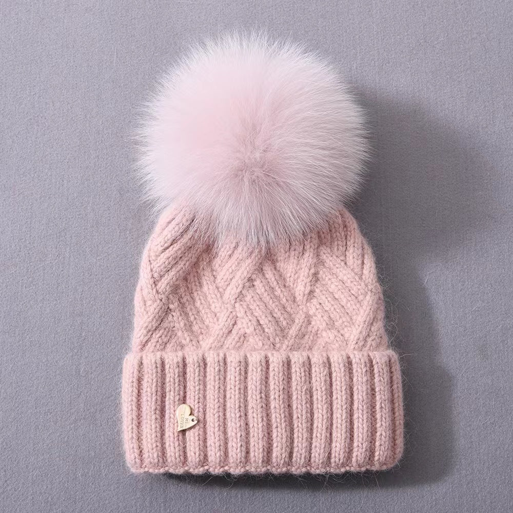 MI LOVES SIGNATURE Angora kids hat with Fox FUR pompom