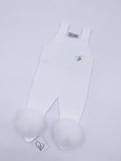 MI LOVES SIGNATURE Luxurious knitted Dungarees with fox fur pompoms(ALL COLOURS)