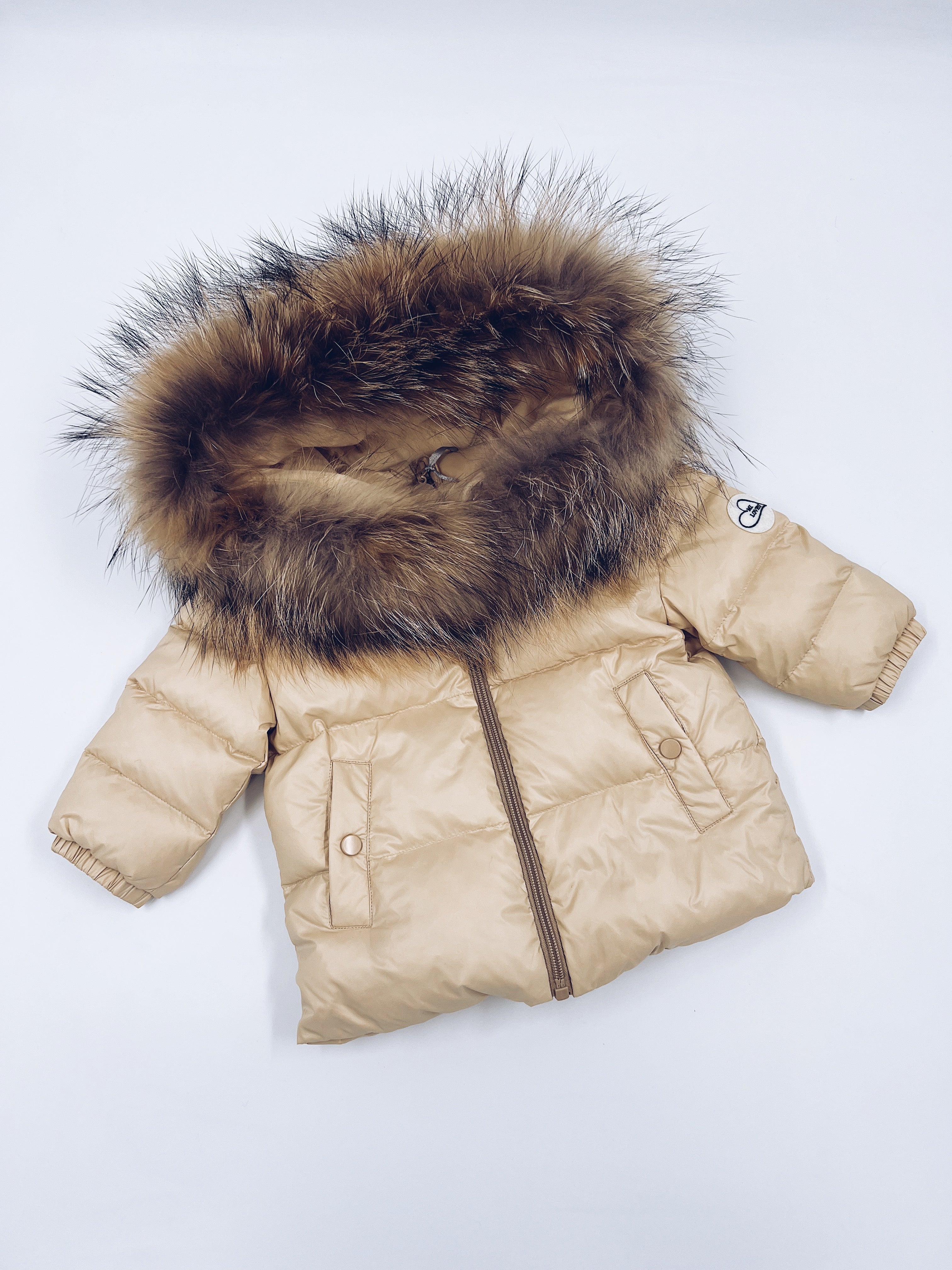 MI LOVES SIGNATURE Luxurious Racoon Fur Trim puff jacket in