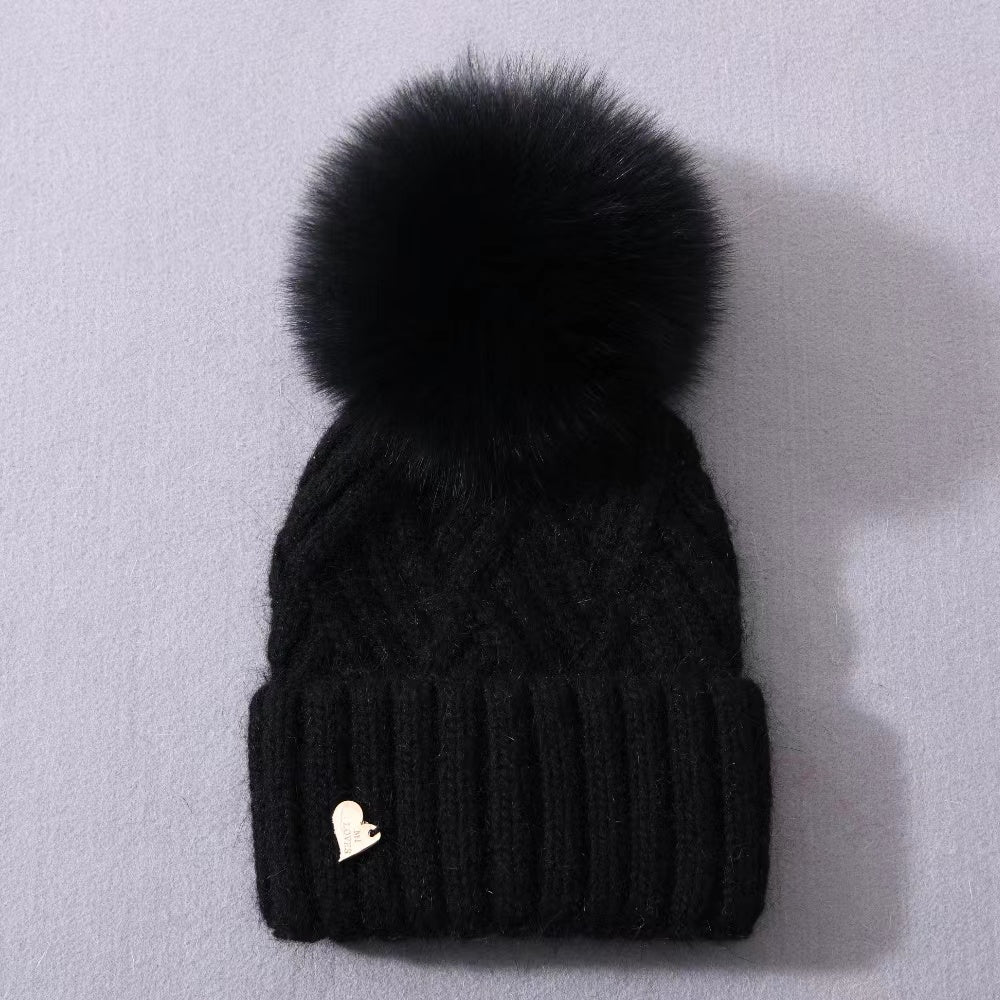 MI LOVES SIGNATURE Angora kids hat with Fox FUR pompom