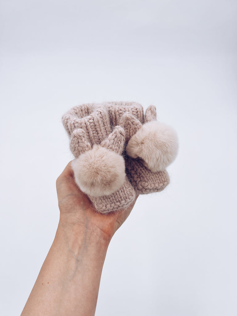 Angora Rabbit Slippers MI LOVES SIGNATURE Little Bunny Angora pompom booties.