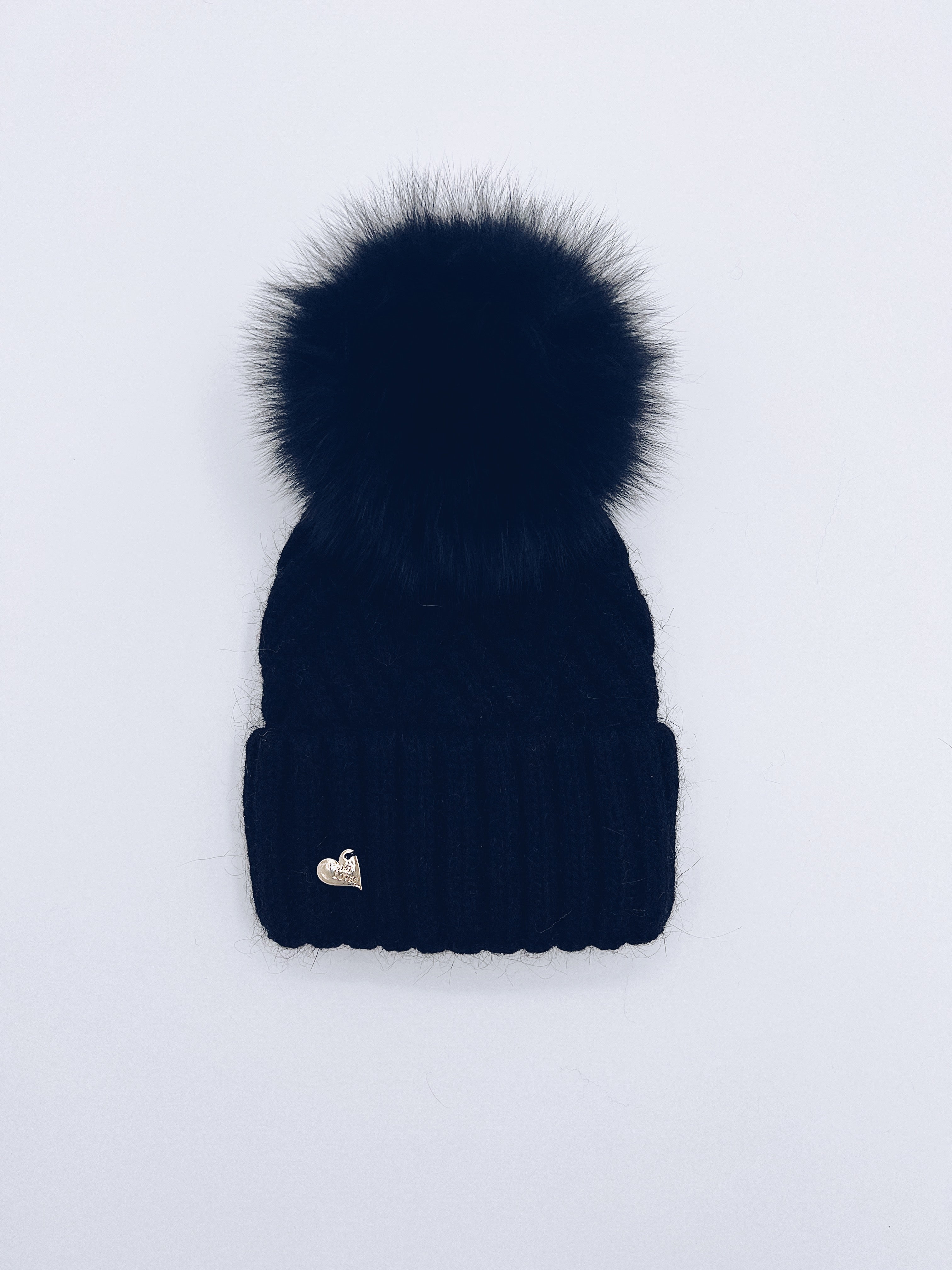 MI LOVES SIGNATURE Angora baby hat with Fox FUR pompom