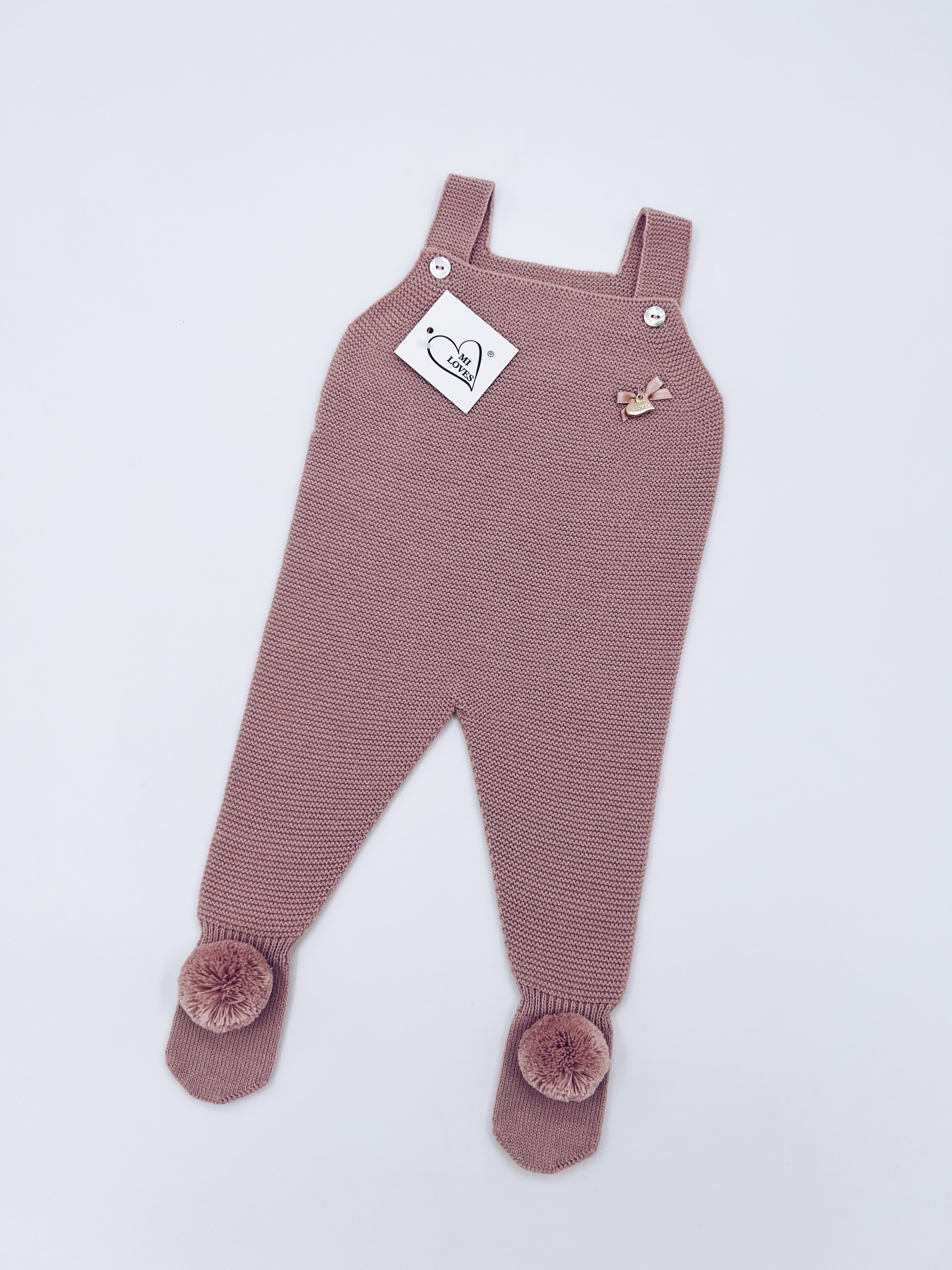 MI LOVES SIGNATURE Luxurious knitted Dungarees with yarn pompoms(ALL COLOURS)