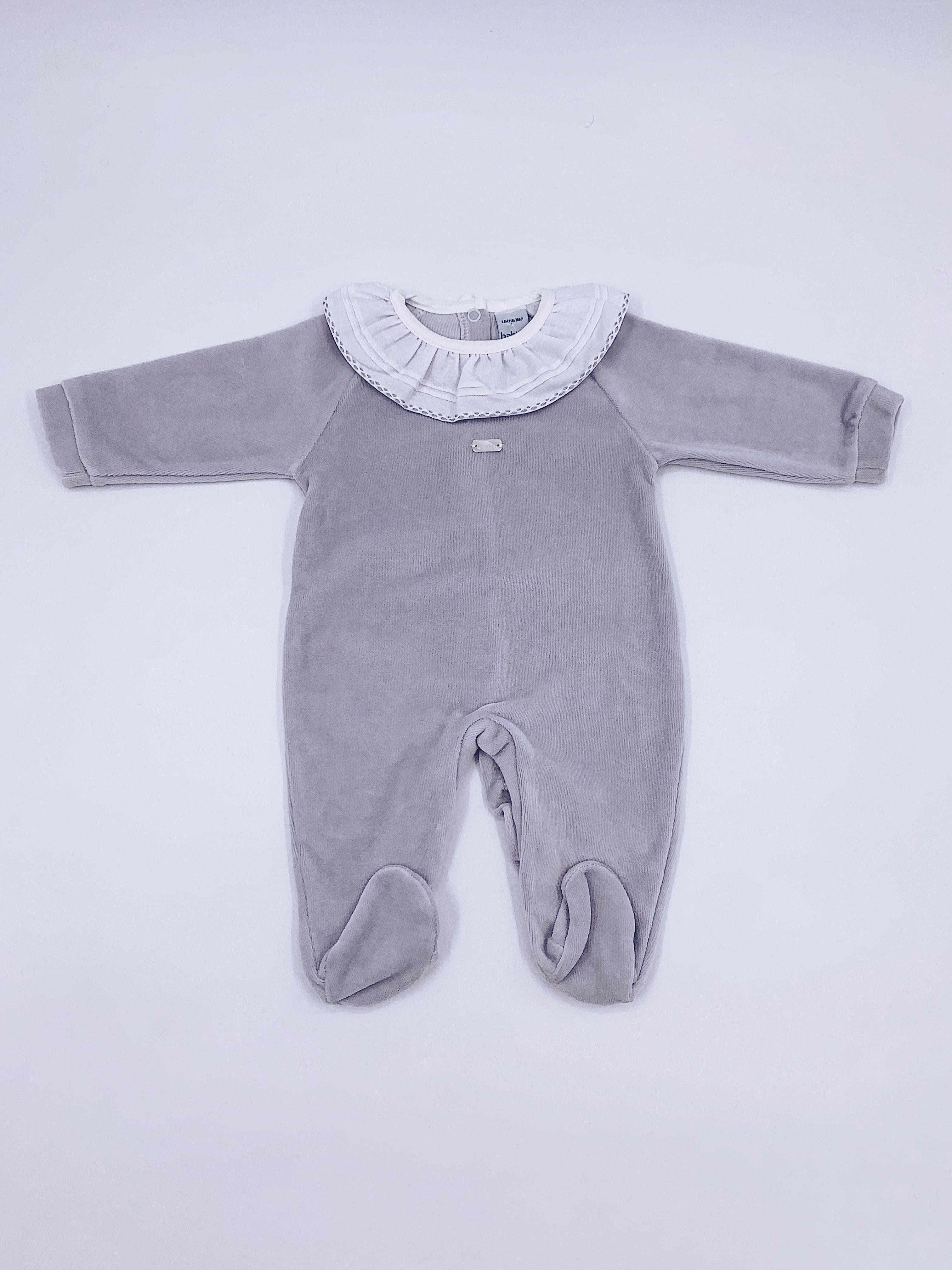 Babidu Velure babygrow with frilly collar.