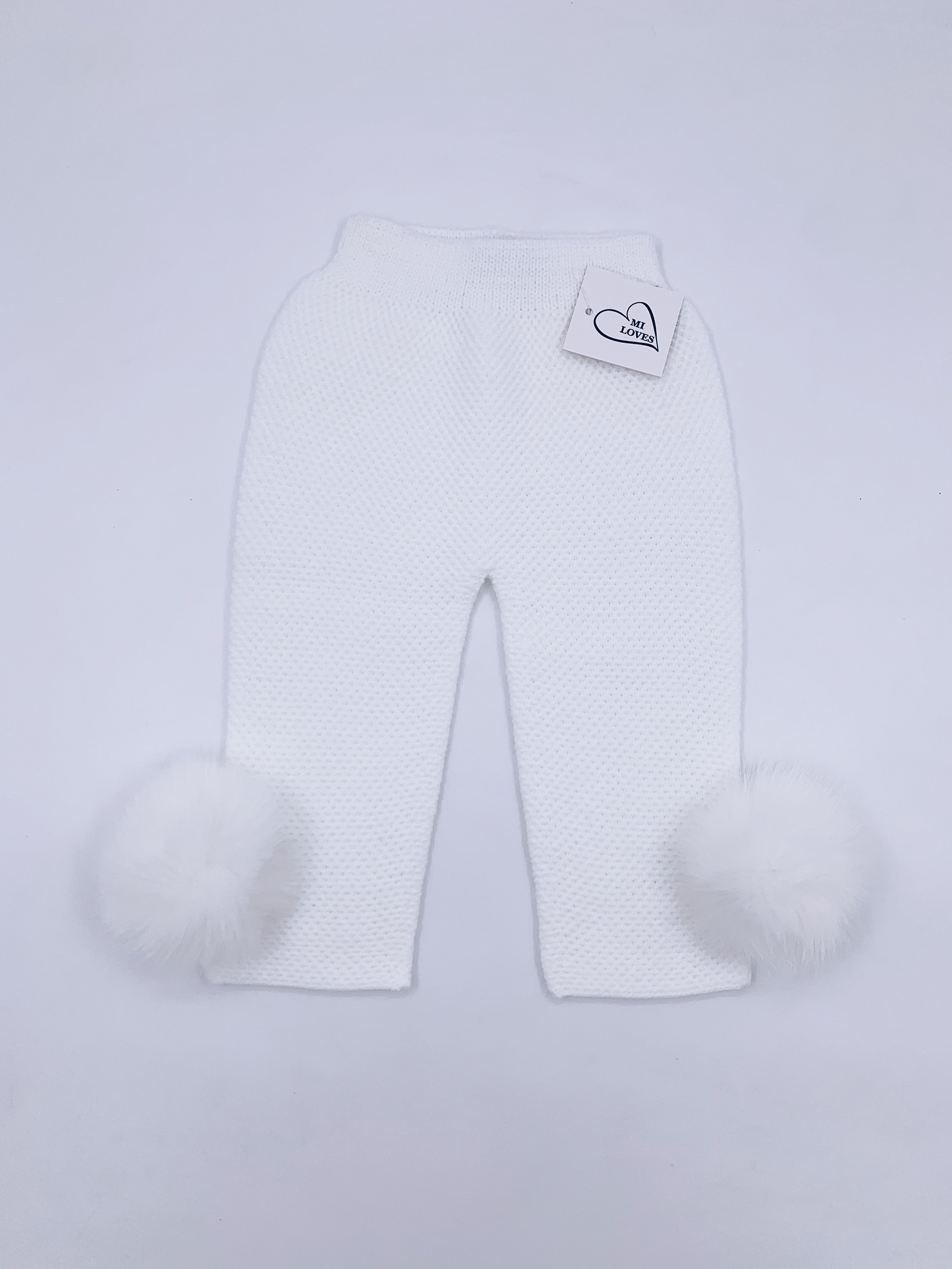 MI LOVES SIGNATURE Luxurious knitted Trousers with fox fur pompoms(ALL COLOURS )