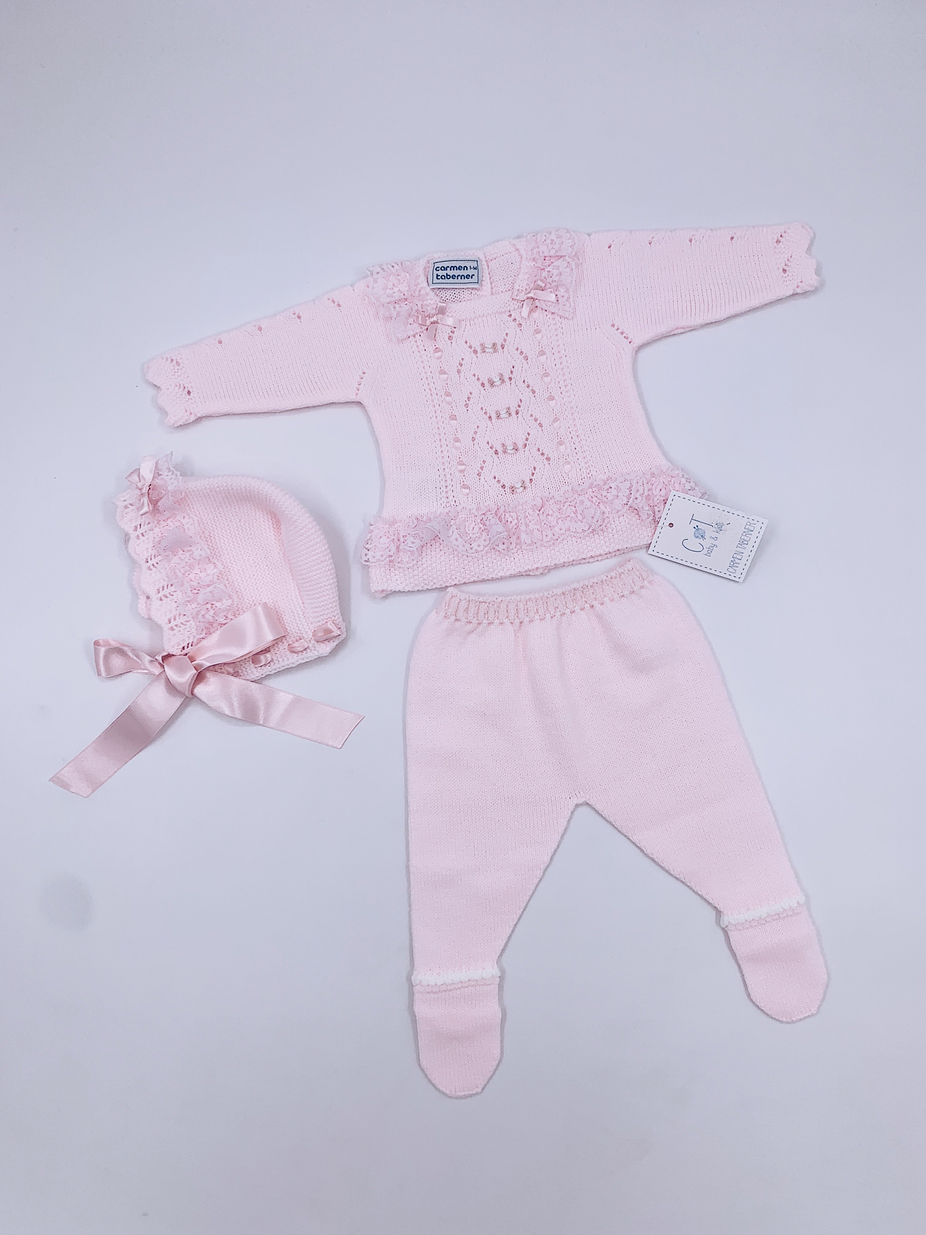 Carmen Taberner Baby Knit 3 piece set with lace/bow details