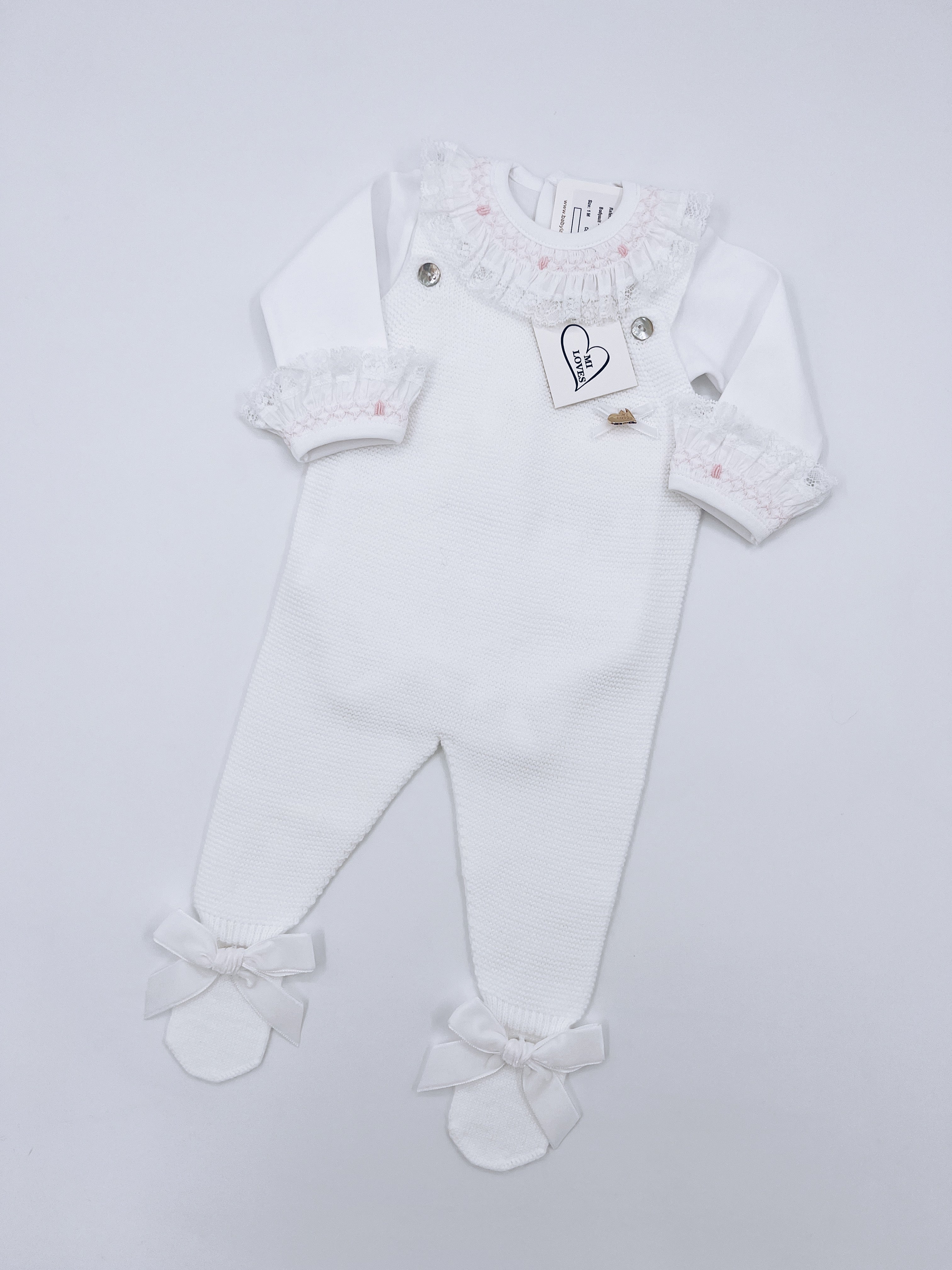 MI LOVES SIGNATURE Luxurious knitted Dungarees with Velvet Bows(ALL COLOURS)