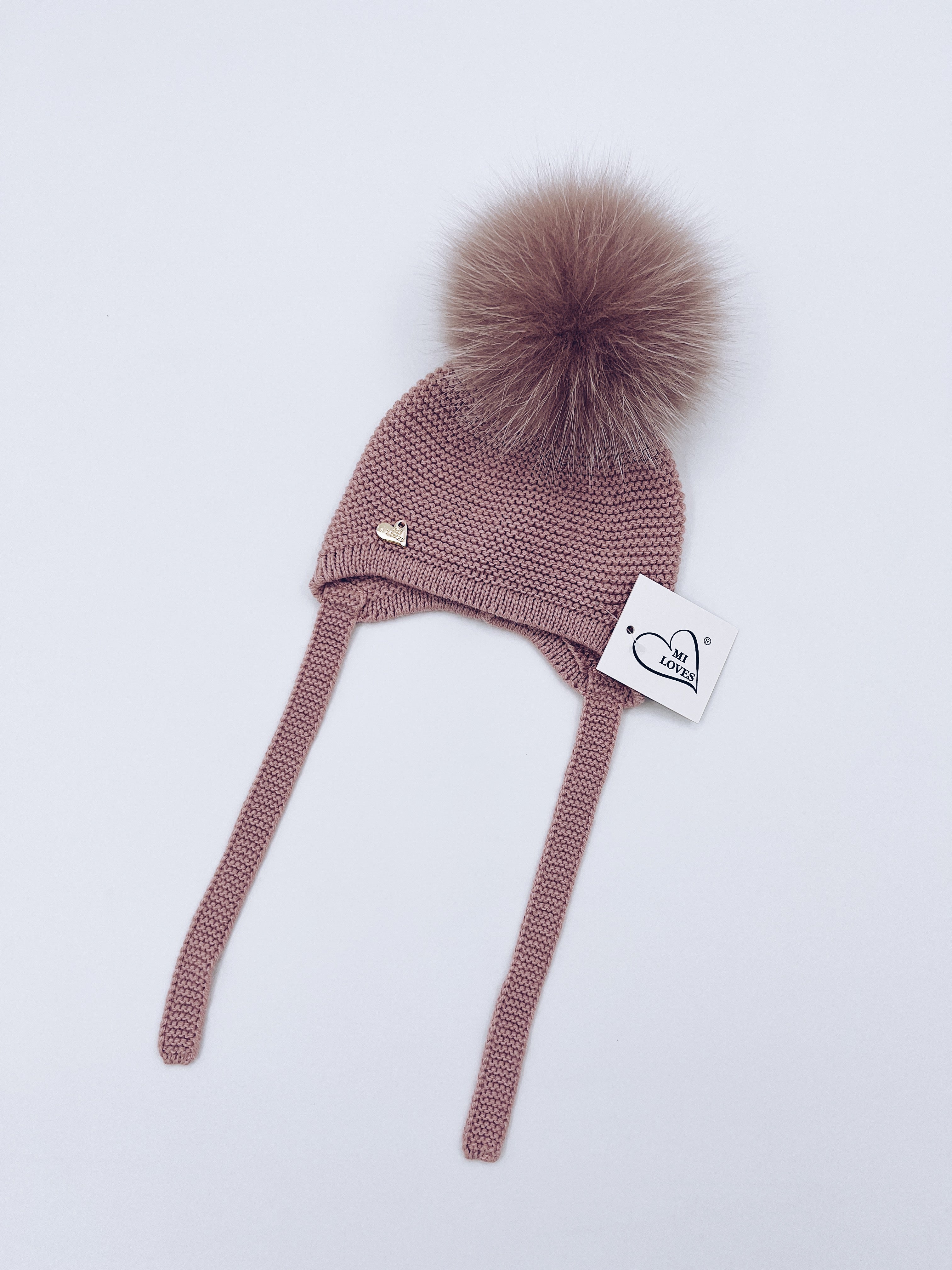 MI LOVES SIGNATURE Luxurious knitted Pompom hat with Fox fur pompom(ALL COLOURS)