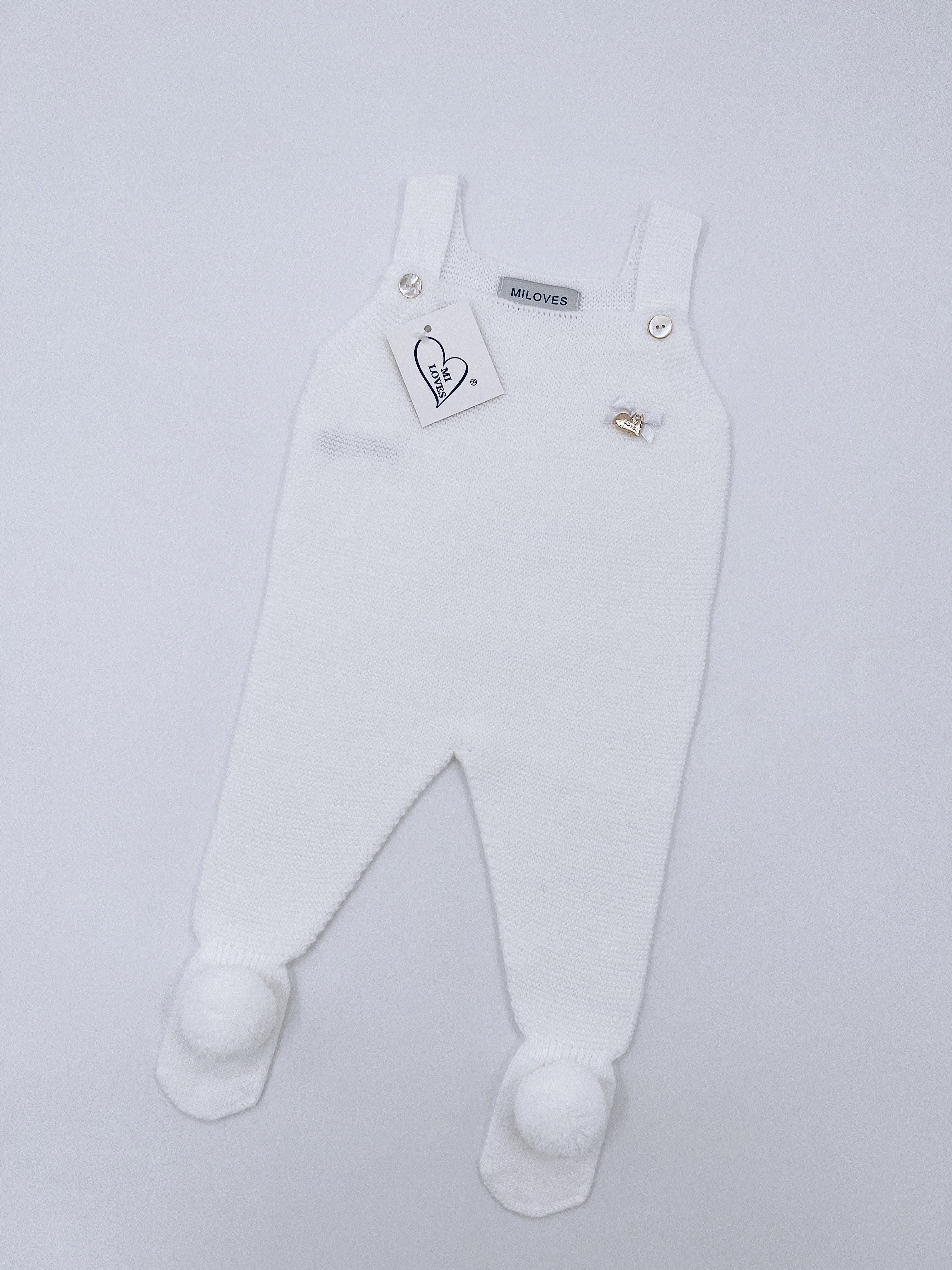 MI LOVES SIGNATURE Luxurious knitted Dungarees with yarn pompoms(ALL COLOURS)