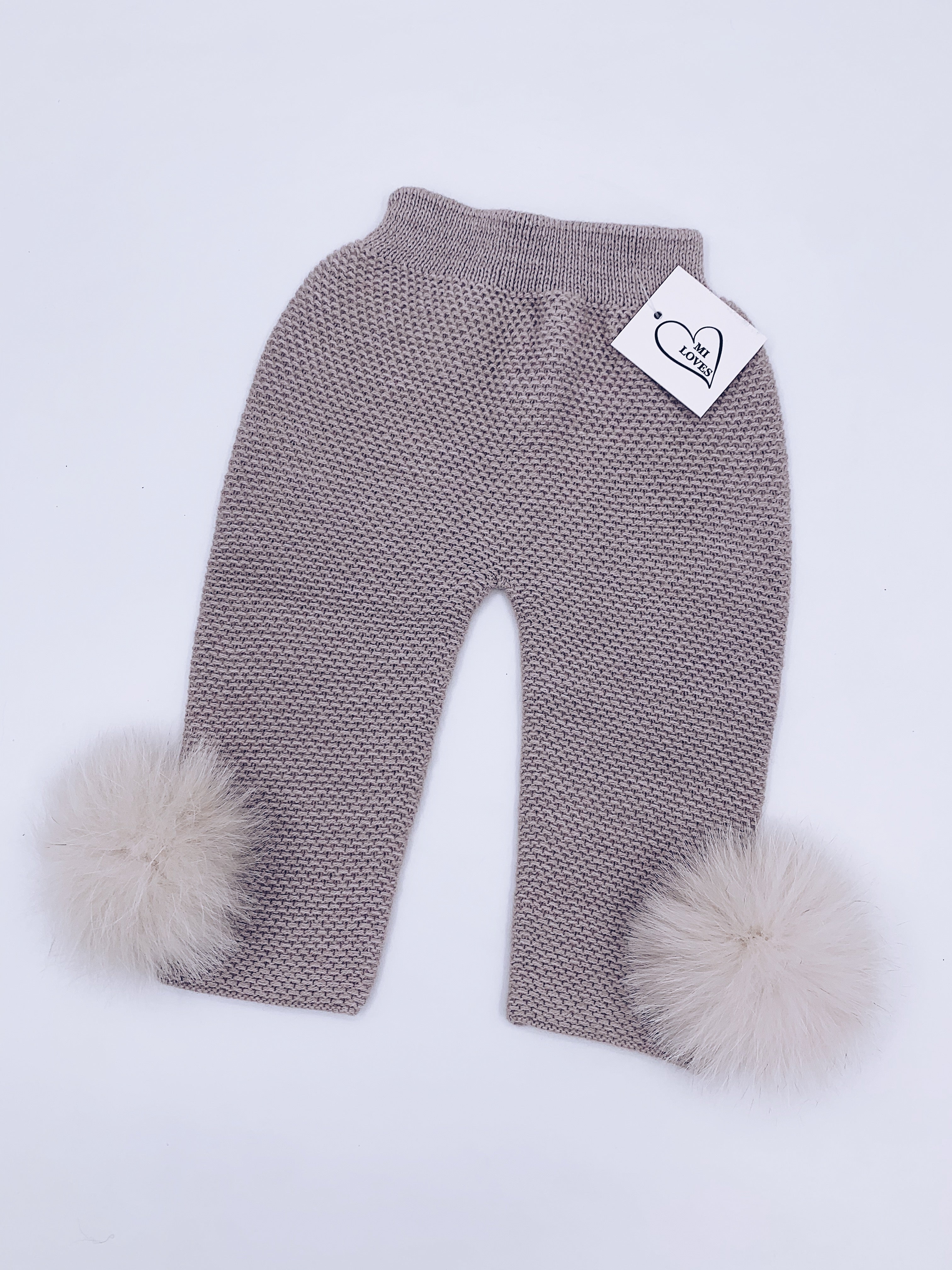MI LOVES SIGNATURE Luxurious knitted Trousers with fox fur pompoms(ALL COLOURS )