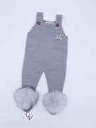 MI LOVES SIGNATURE Luxurious knitted Dungarees with fox fur pompoms(ALL COLOURS)