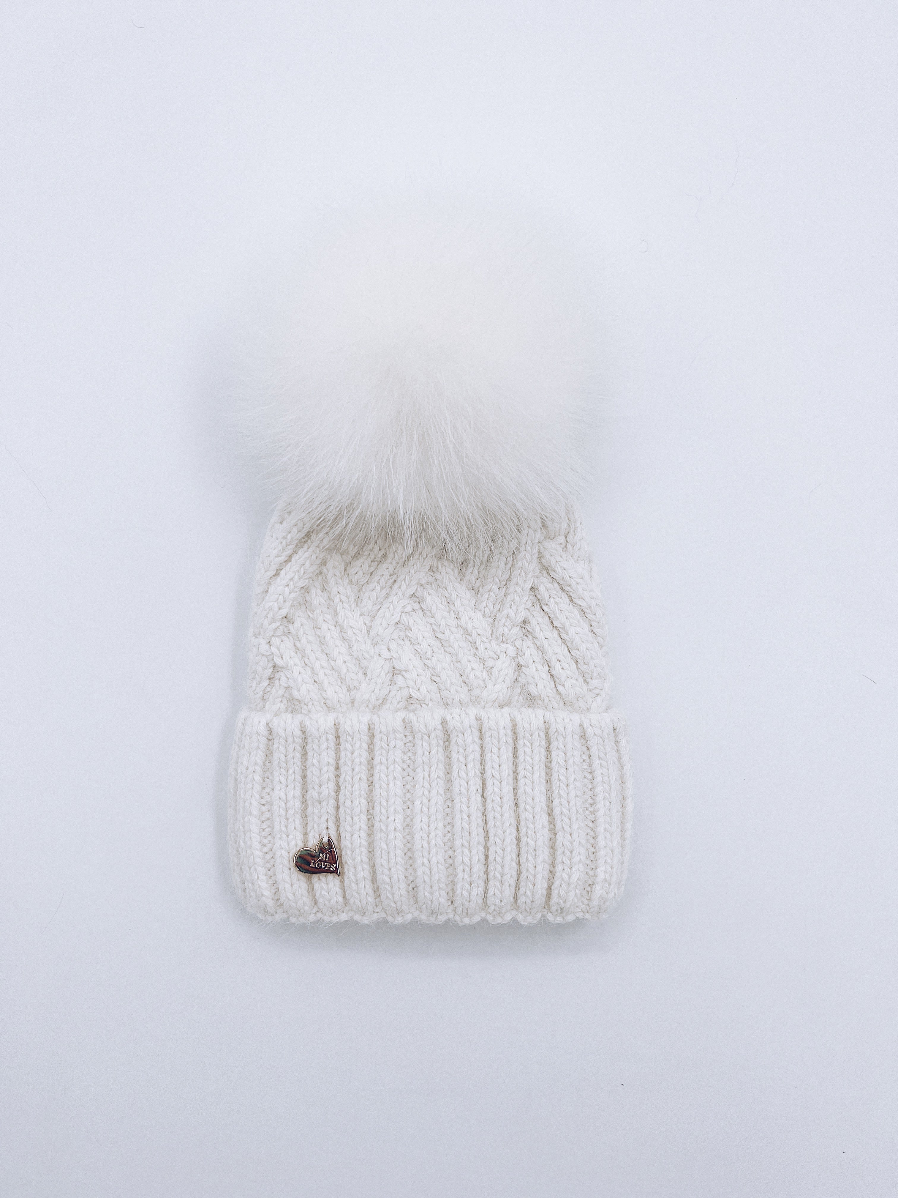 MI LOVES SIGNATURE Angora baby hat with Fox FUR pompom