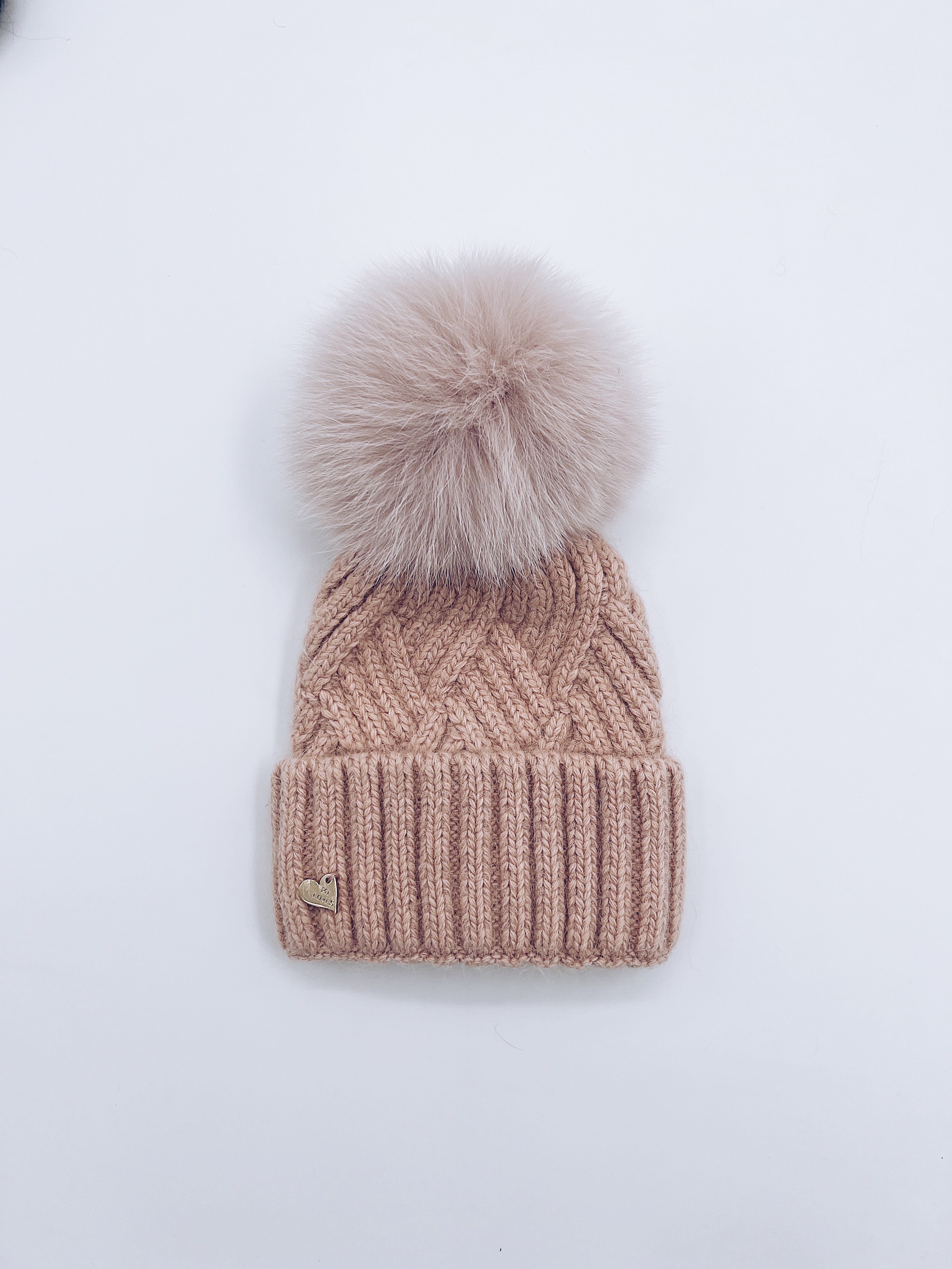 MI LOVES SIGNATURE Angora baby hat with Fox FUR pompom